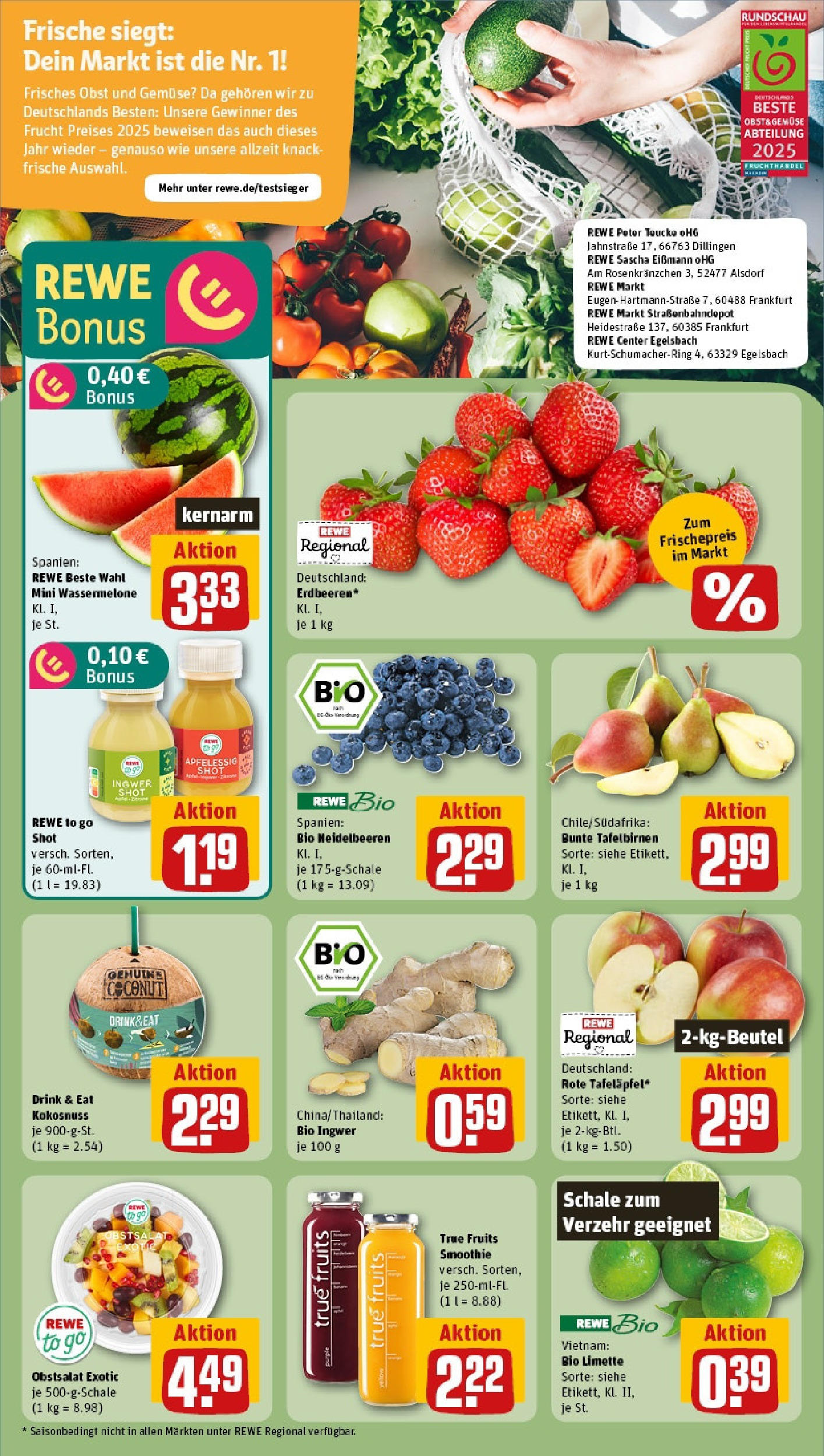 Rewe prospekt Karlsruhe / Durlach	 (ab 25.05.2025) zum Blättern » Angebote | Seite: 6 | Produkte: Heidelbeeren, Gemüse, Limette, Wassermelone