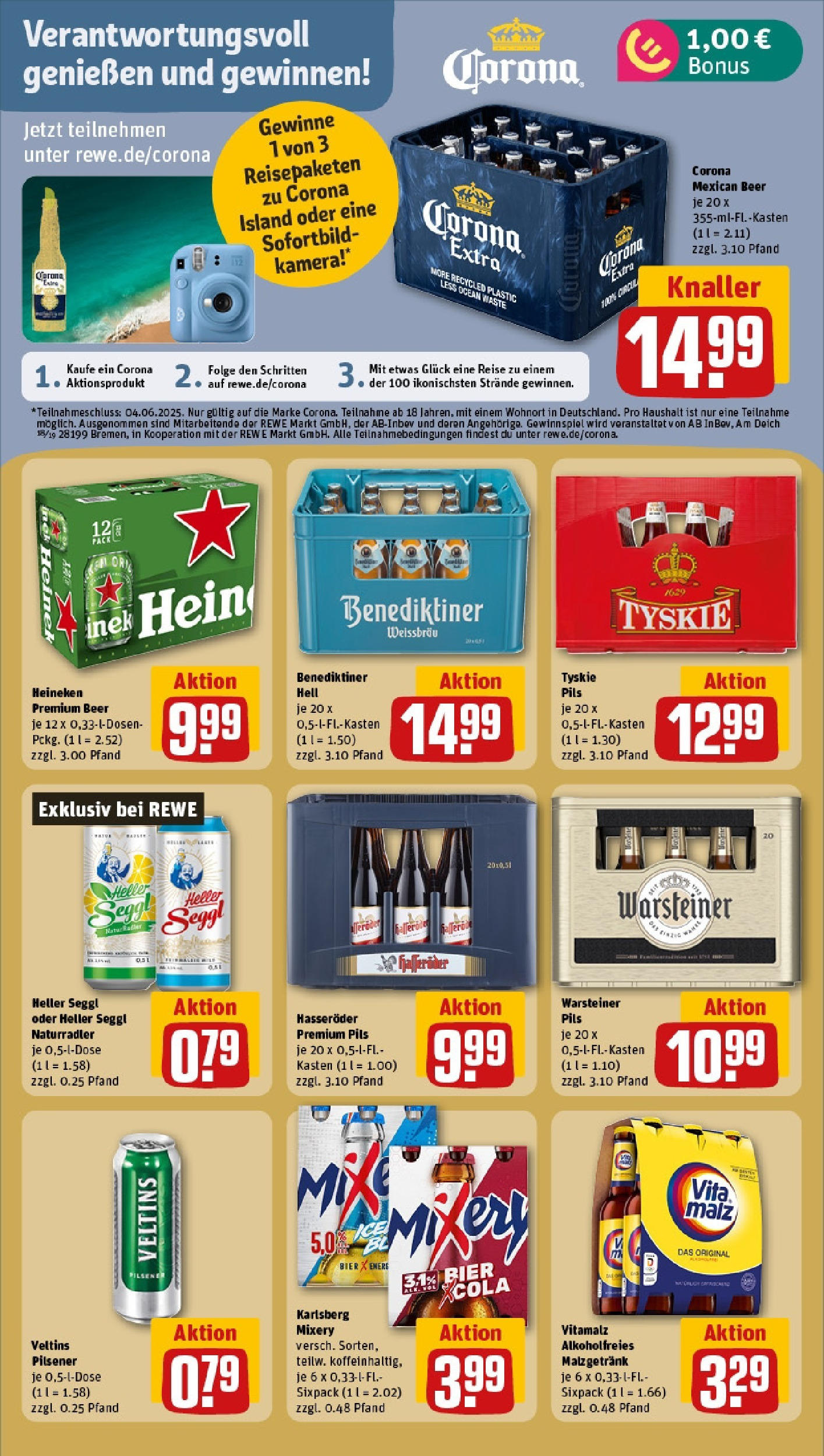 Rewe prospekt Karlsruhe / Durlach	 (ab 25.05.2025) zum Blättern » Angebote | Seite: 15 | Produkte: Benediktiner hell, Warsteiner, Mixery, Hasseröder