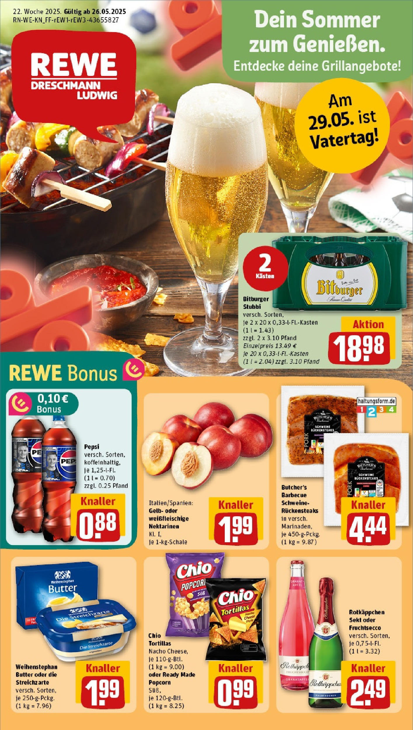 Rewe prospekt Langenfeld / Reusrath	 (ab 25.05.2025) zum Blättern » Angebote | Seite: 1 | Produkte: Nektarinen, Sekt, Fruchtsecco, Chio tortillas