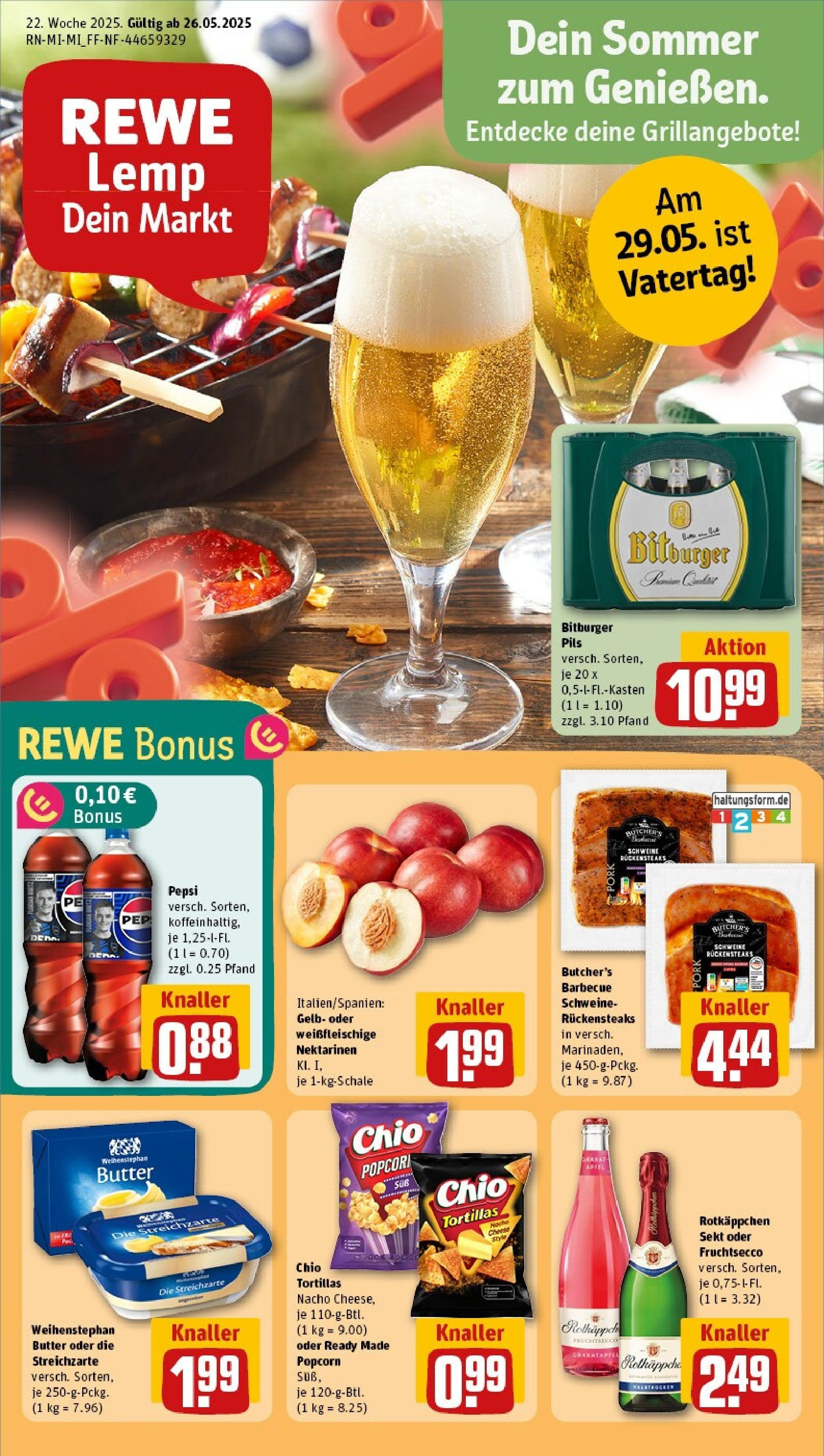 Rewe prospekt Heuchelheim (ab 25.05.2025) zum Blättern » Angebote | Seite: 1 | Produkte: Rotkappchen sekt, Nektarinen, Weihenstephan butter, Pepsi Rewe prospekt Heuchelheim (ab 25.05.2025) zum Blättern » Angebote | Seite: 1 | Produkte: Rotkappchen sekt, Nektarinen, Weihenstephan butter, Pepsi