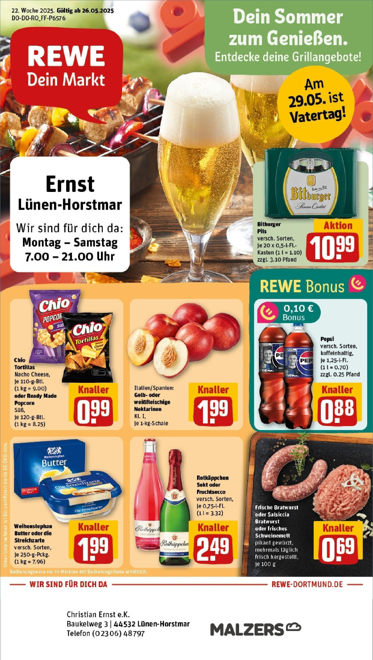 Rewe prospekt Lünen	 (ab 25.05.2025) zum Blättern » Angebote | Seite: 1 | Produkte: Butter, Bratwurst, Weihenstephan butter, Telefon