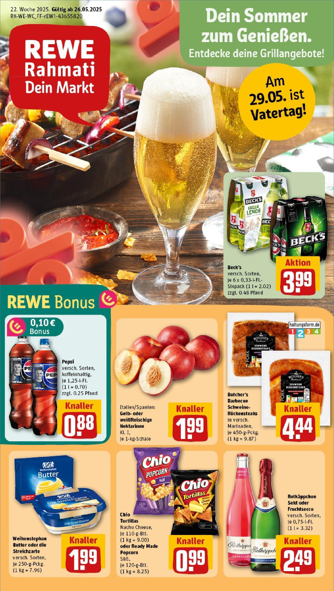 Rewe prospekt Köln / Sülz	 (ab 25.05.2025) zum Blättern » Angebote | Seite: 1 | Produkte: Nektarinen, Fruchtsecco, Pepsi, Chio tortillas