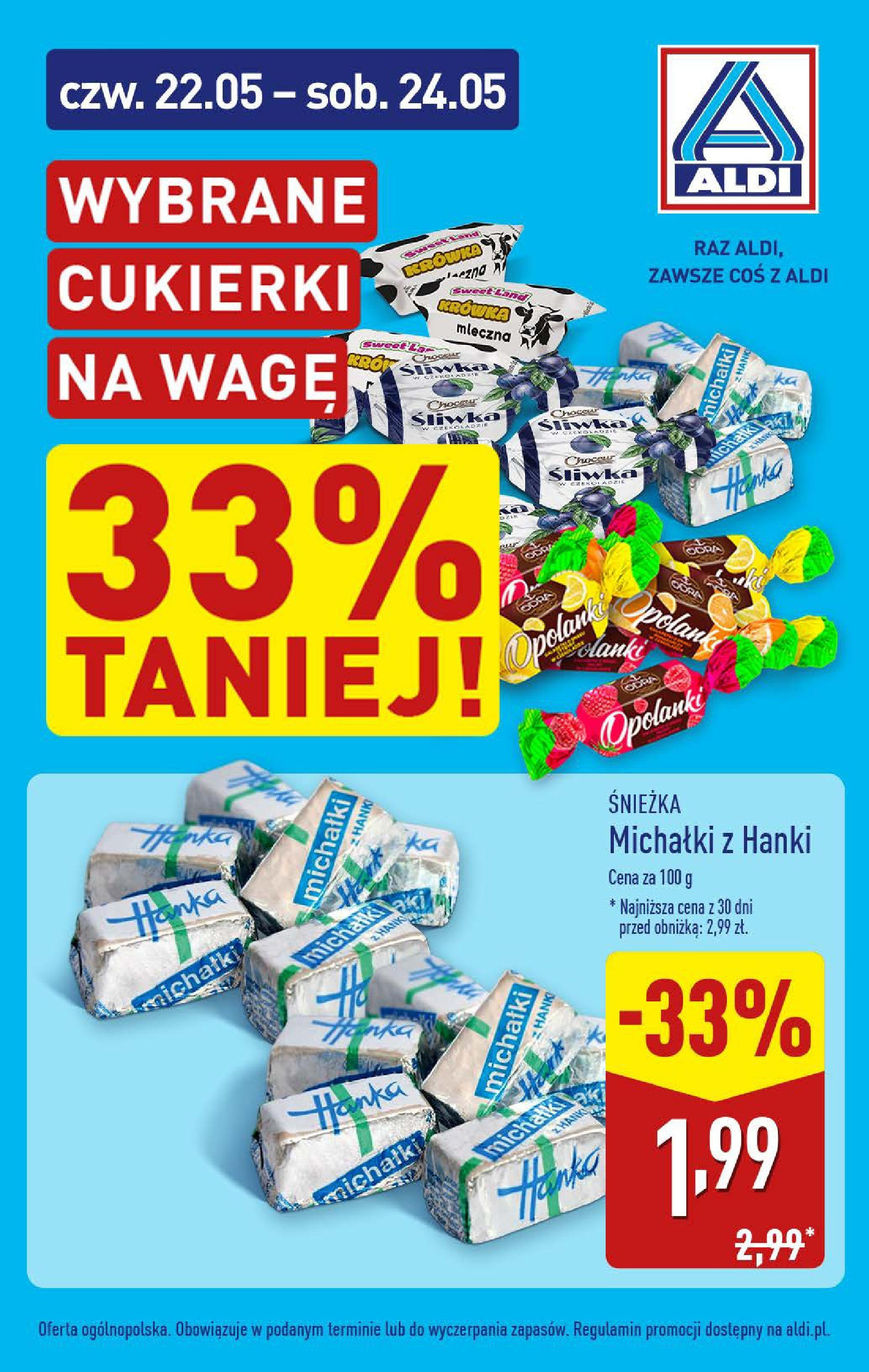 Aldi Gazetka - Promocja cukierki od 22.05.2025 - Ulotka PDF, promocje | Strona: 1 | Produkty: Cukierki na wagę, Krowka, Cukierki