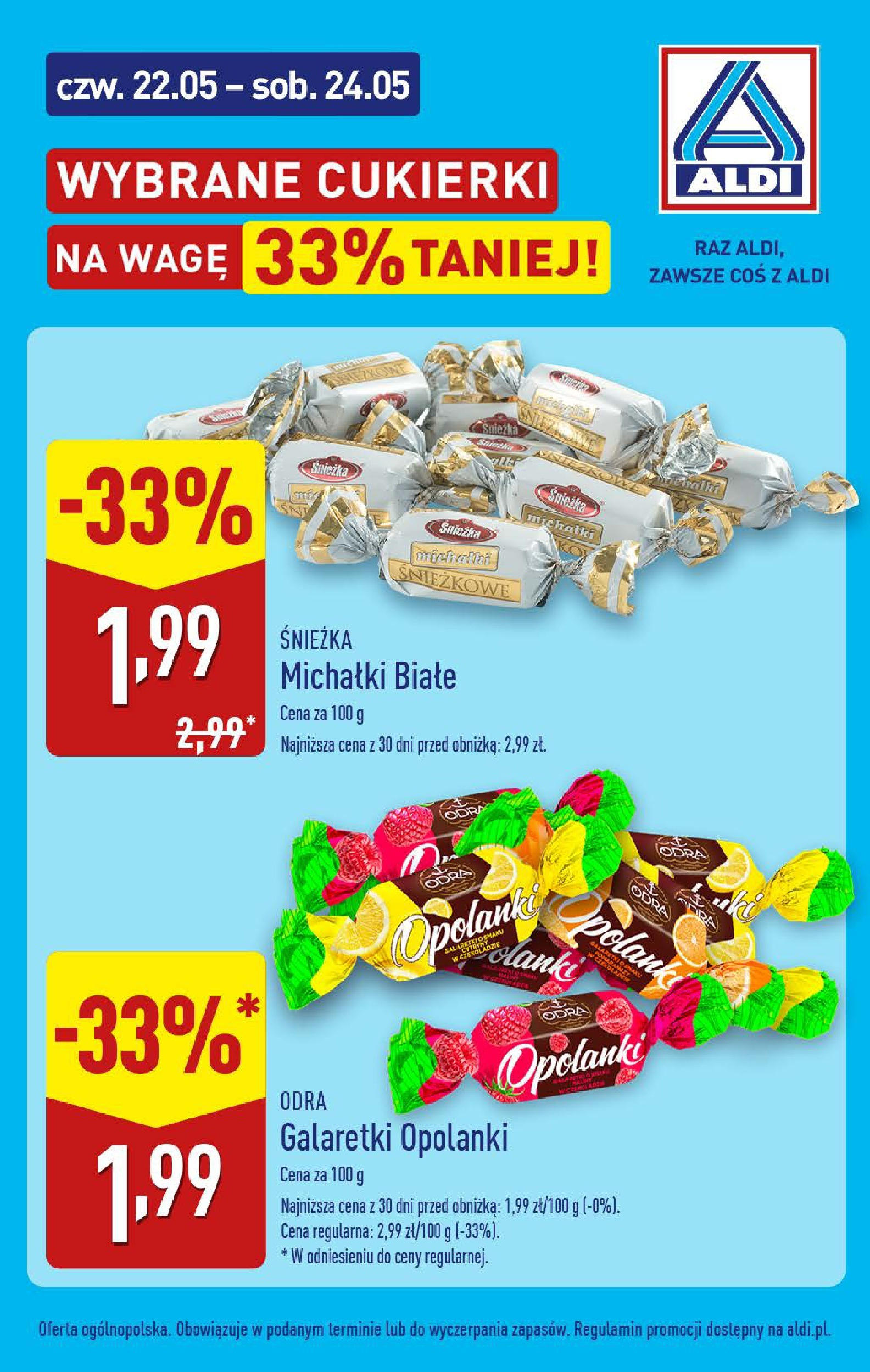 Aldi Gazetka - Promocja cukierki od 22.05.2025 - Ulotka PDF, promocje | Strona: 2 | Produkty: Michałki białe, Galaretki, Cukierki