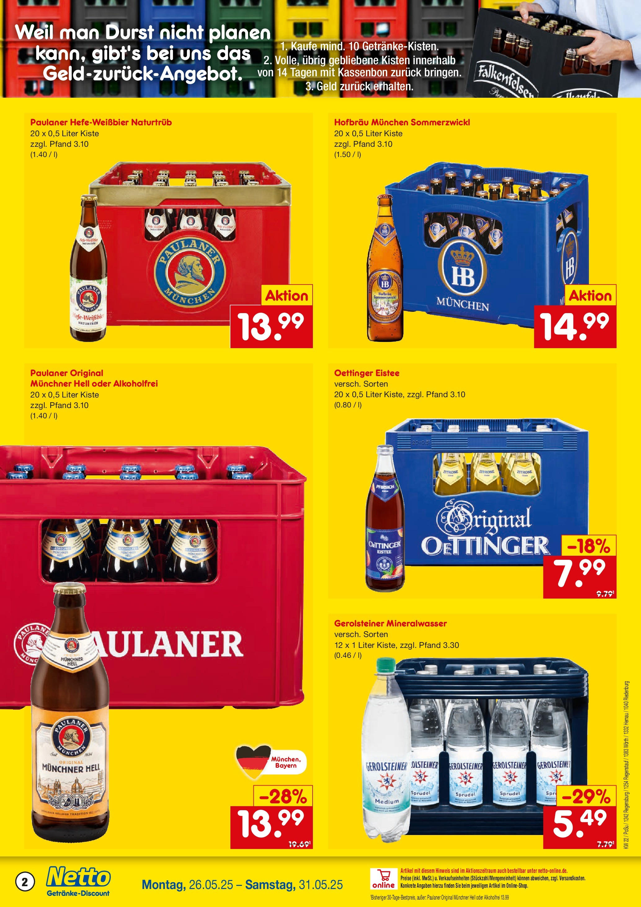 Netto Marken-Discount prospekt Regensburg	 (ab 26.05.2025) » Angebote | Seite: 2 | Produkte: Oettinger, Zitrone, Pfirsich, Paulaner