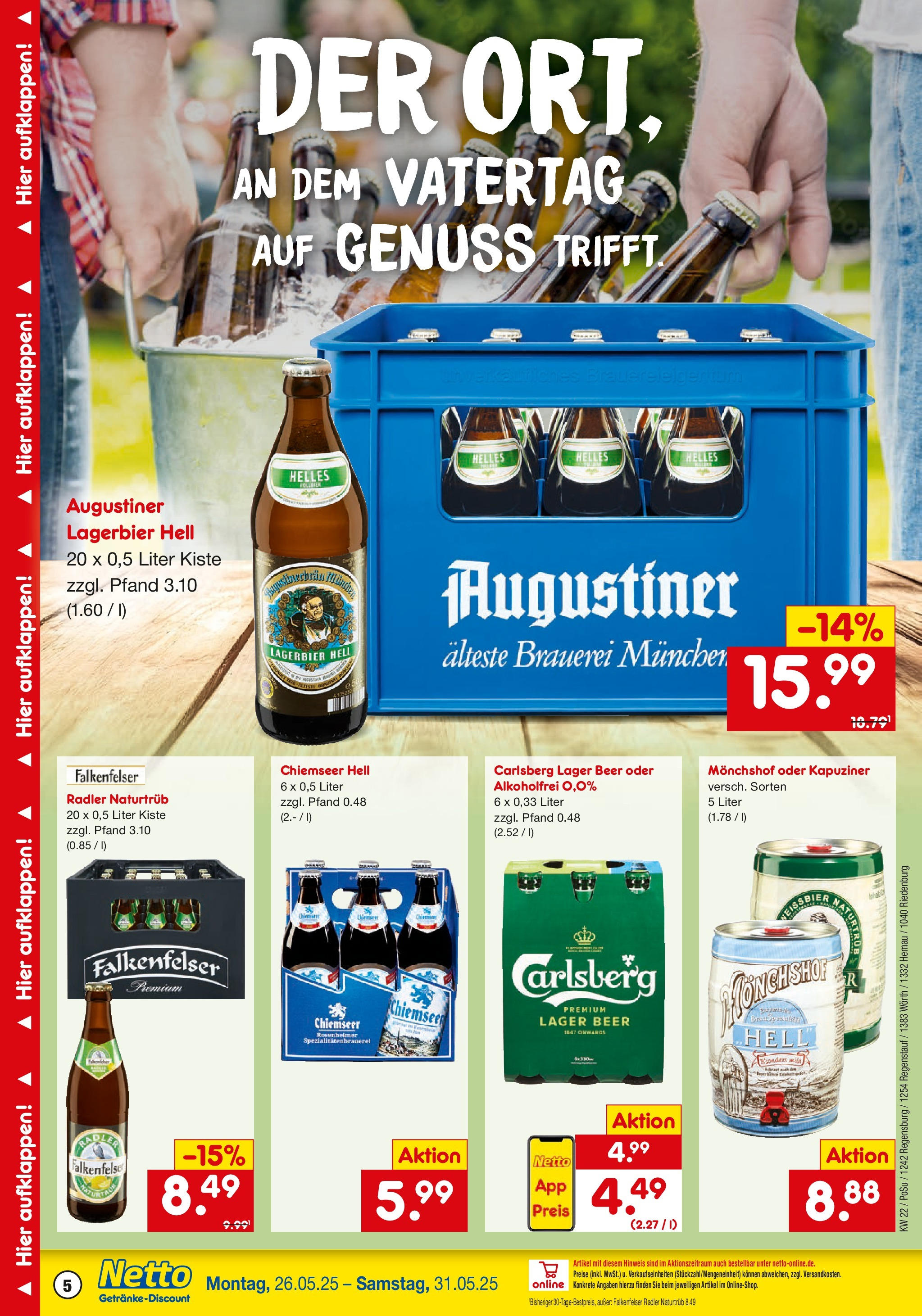 Netto Marken-Discount prospekt Regensburg	 (ab 26.05.2025) » Angebote | Seite: 5 | Produkte: Monchshof, Carlsberg, Weißbier, Radler