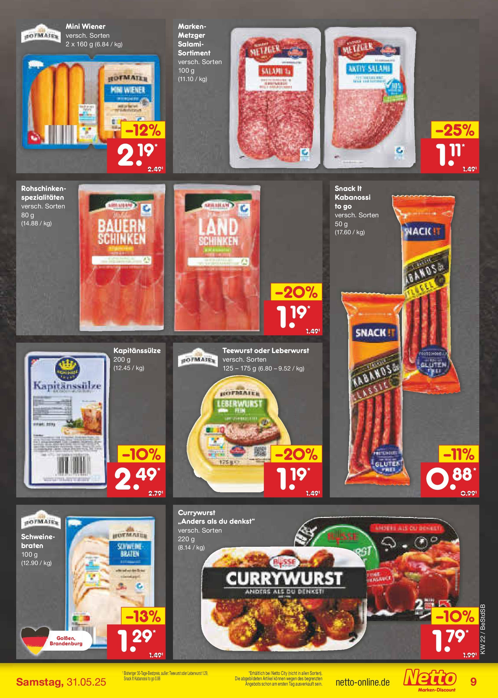 Netto Marken-Discount prospekt Berlin-Spandau (ab 26.05.2025) » Angebote | Seite: 11 | Produkte: Salami, Schinken Netto Marken-Discount prospekt Berlin-Spandau (ab 26.05.2025) » Angebote | Seite: 11 | Produkte: Salami, Schinken