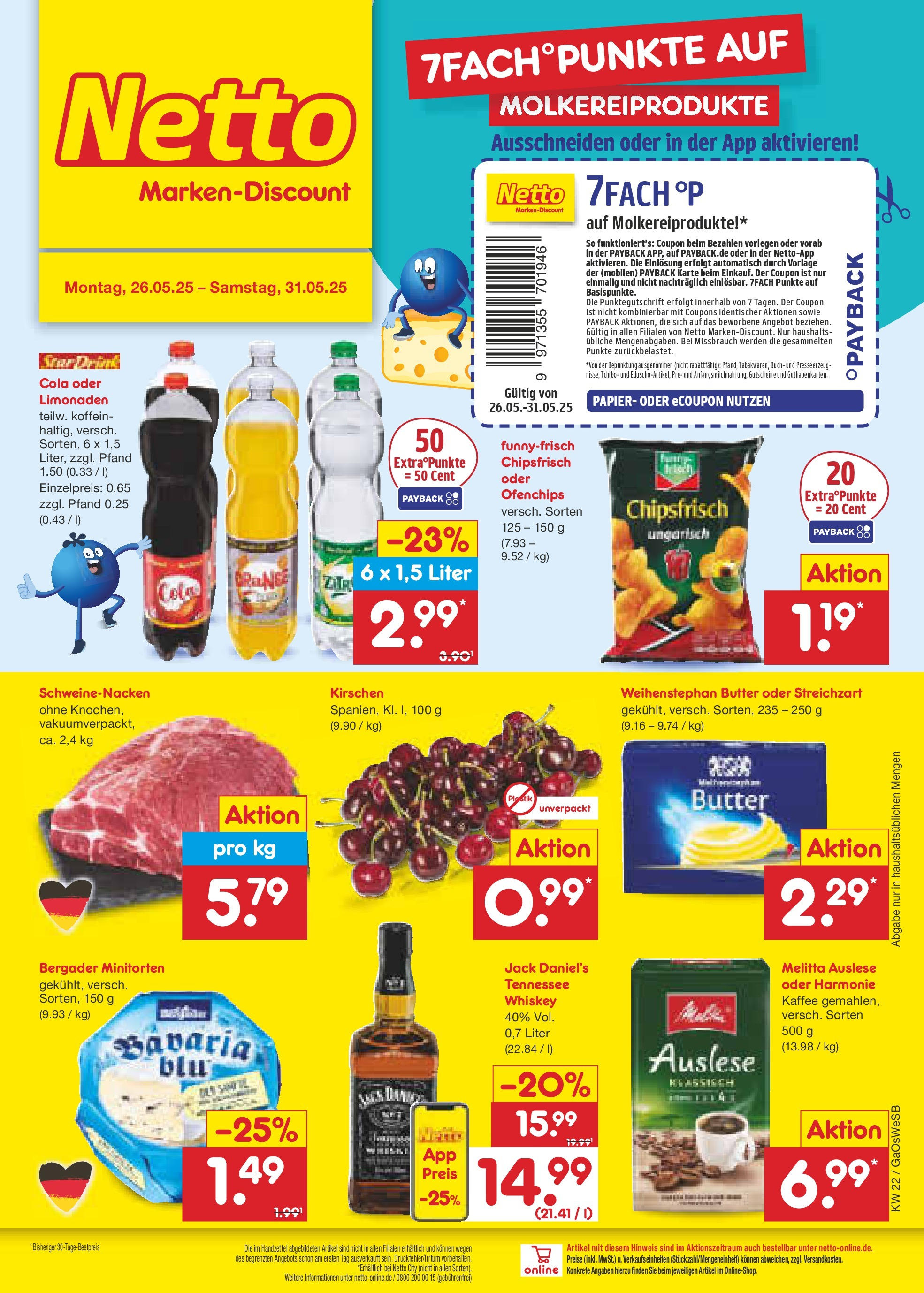 Netto Marken-Discount prospekt Moormerland	 (ab 26.05.2025) » Angebote | Seite: 1 | Produkte: Melitta kaffee, Cola, Schweinenacken, Jack Daniel's