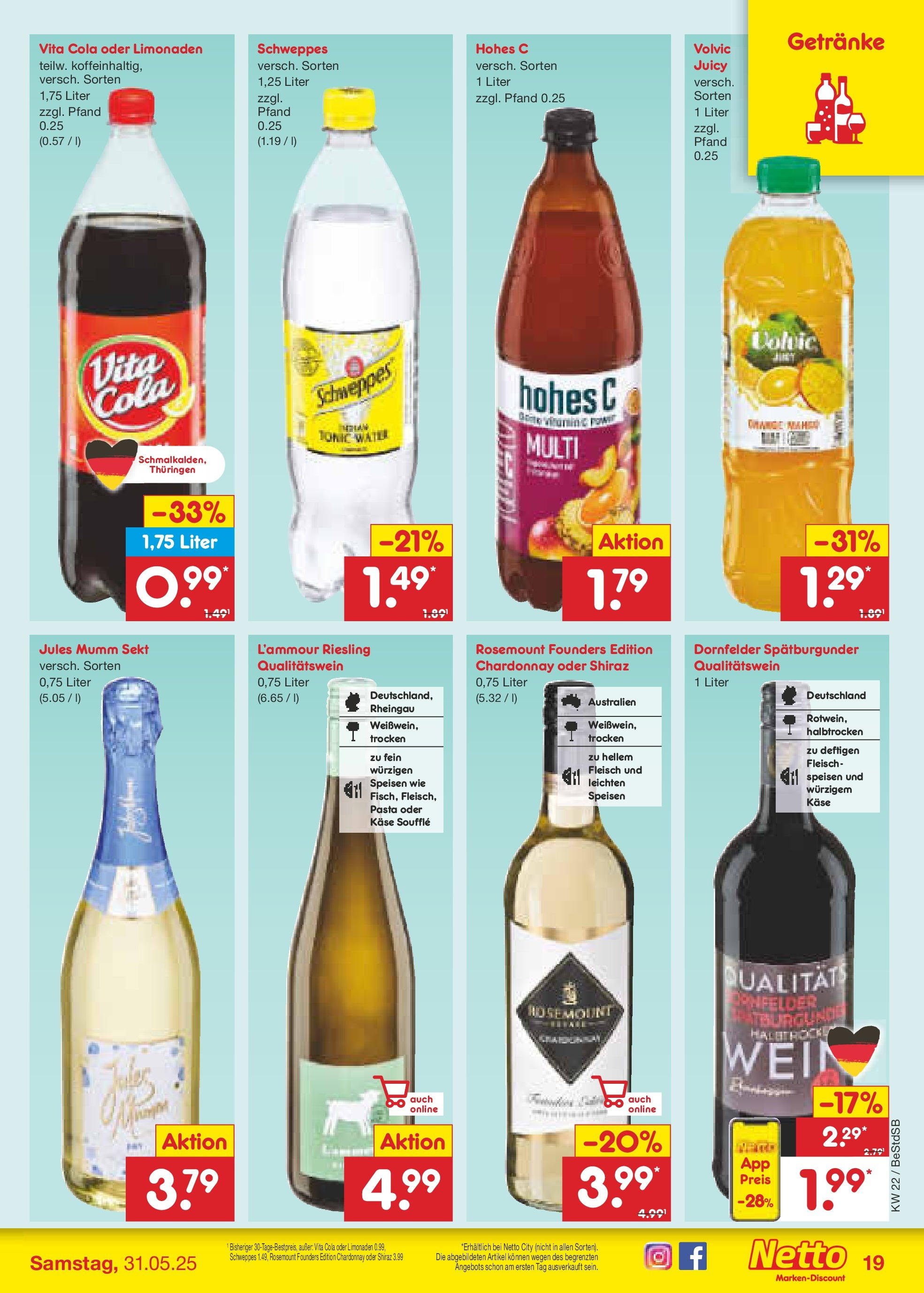 Netto Marken-Discount prospekt Berlin-Spandau (ab 26.05.2025) » Angebote | Seite: 27 | Produkte: Vita cola, Hohes c, Wein, Fleisch Netto Marken-Discount prospekt Berlin-Spandau (ab 26.05.2025) » Angebote | Seite: 27 | Produkte: Vita cola, Hohes c, Wein, Fleisch