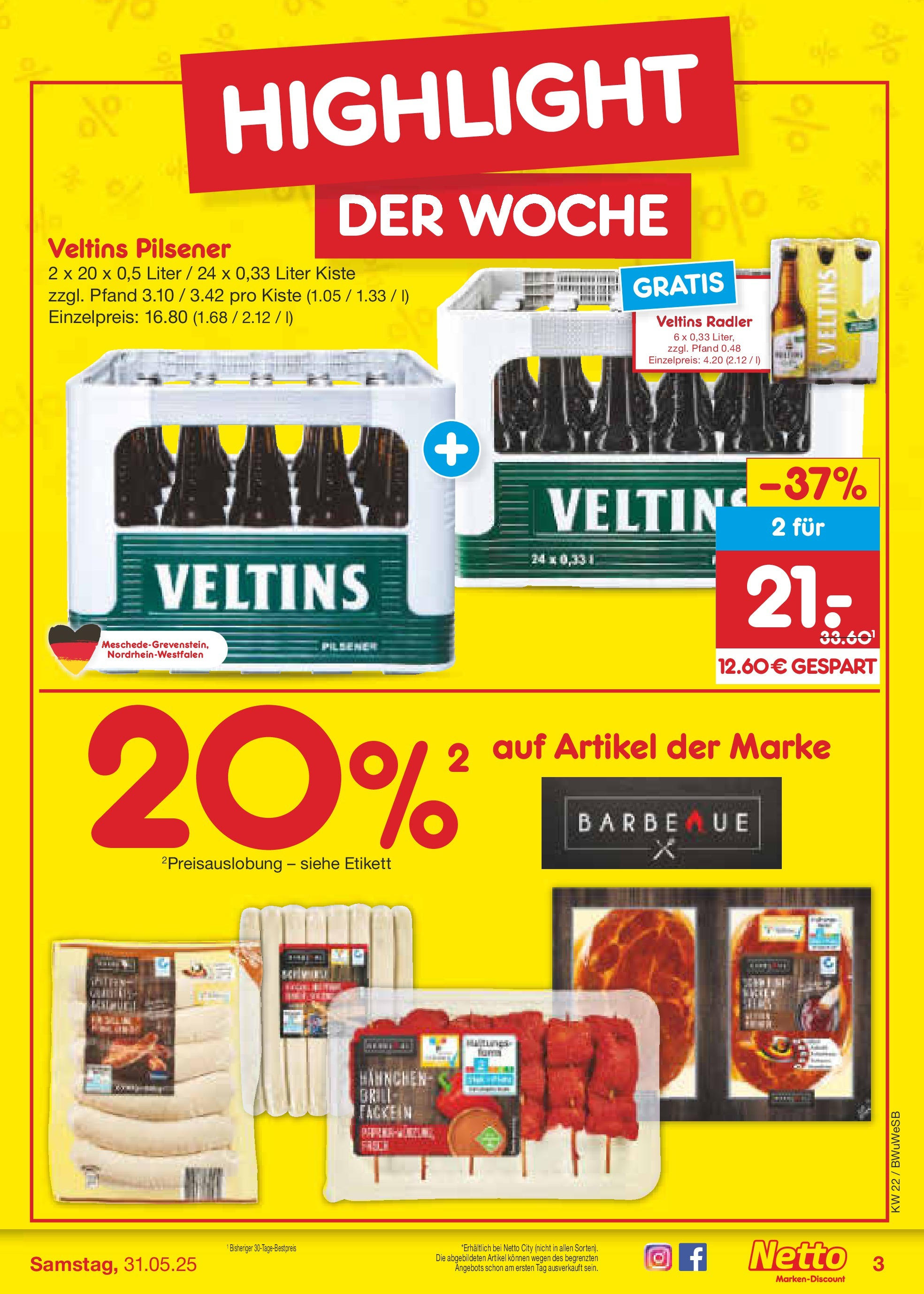Netto Marken-Discount prospekt Stemwede-Dielingen (ab 26.05.2025) » Angebote | Seite: 3 | Produkte: Radler, Veltins