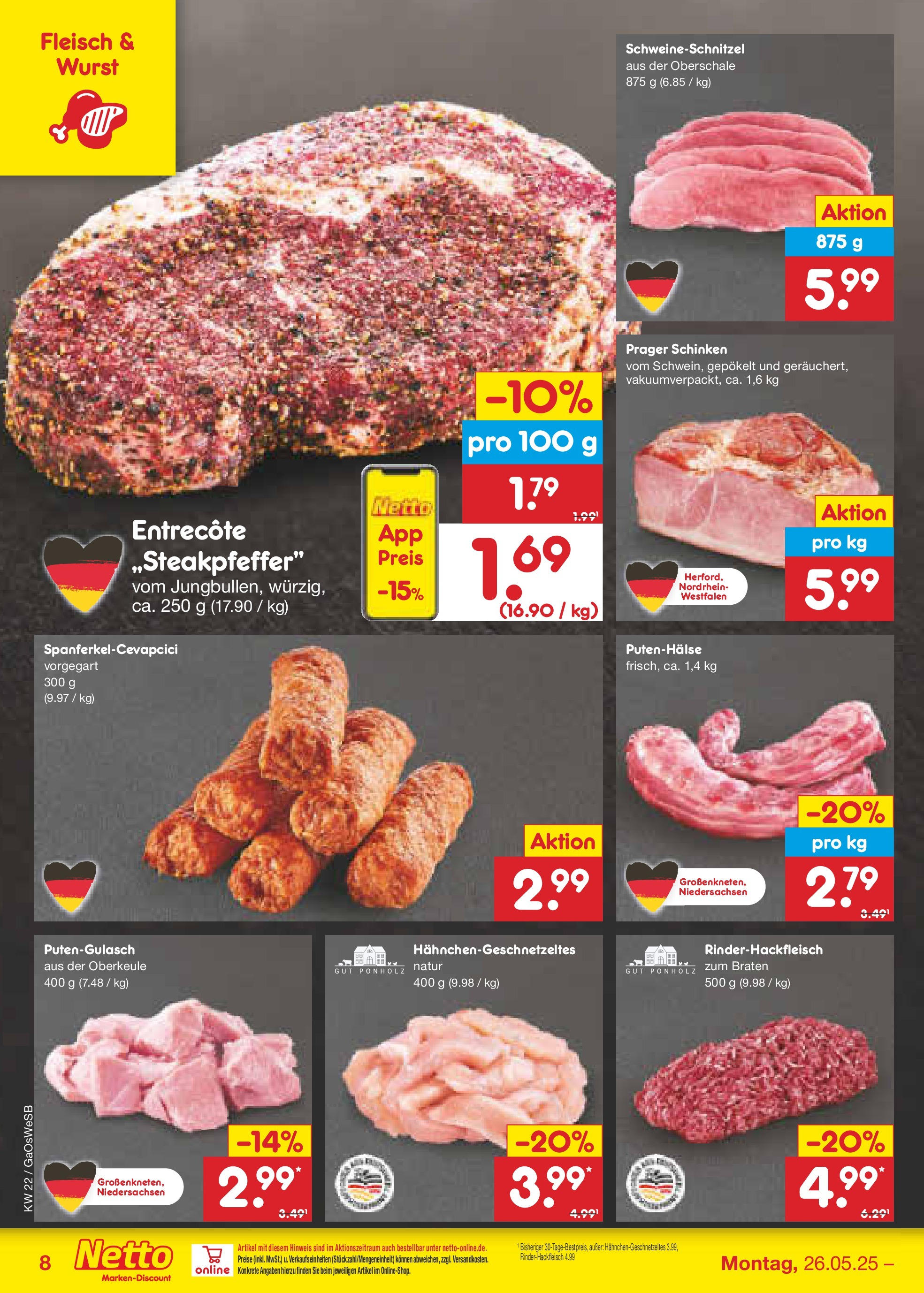 Netto Marken-Discount prospekt Moormerland	 (ab 26.05.2025) » Angebote | Seite: 10 | Produkte: Cevapcici, Wurst, Steak, Fleisch