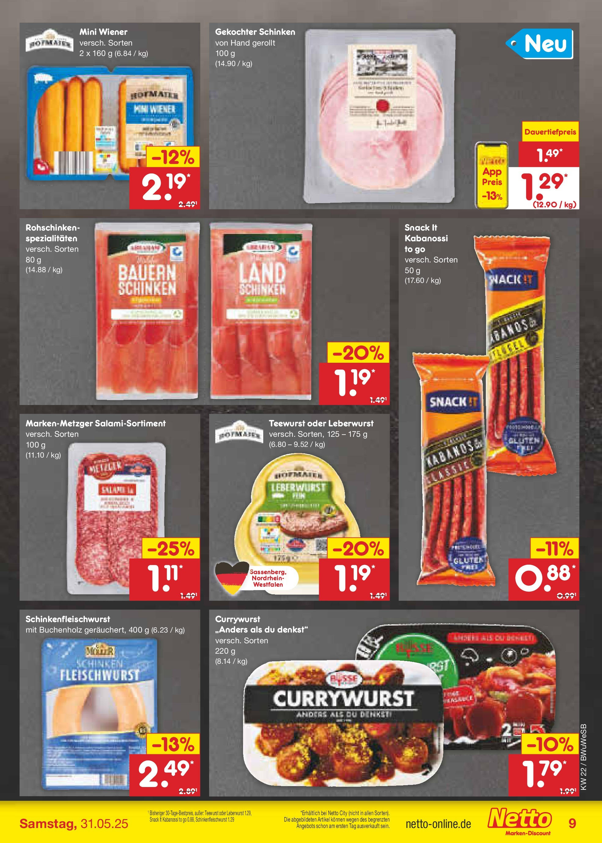 Netto Marken-Discount prospekt Stemwede-Dielingen (ab 26.05.2025) » Angebote | Seite: 11 | Produkte: Salami, Schinken