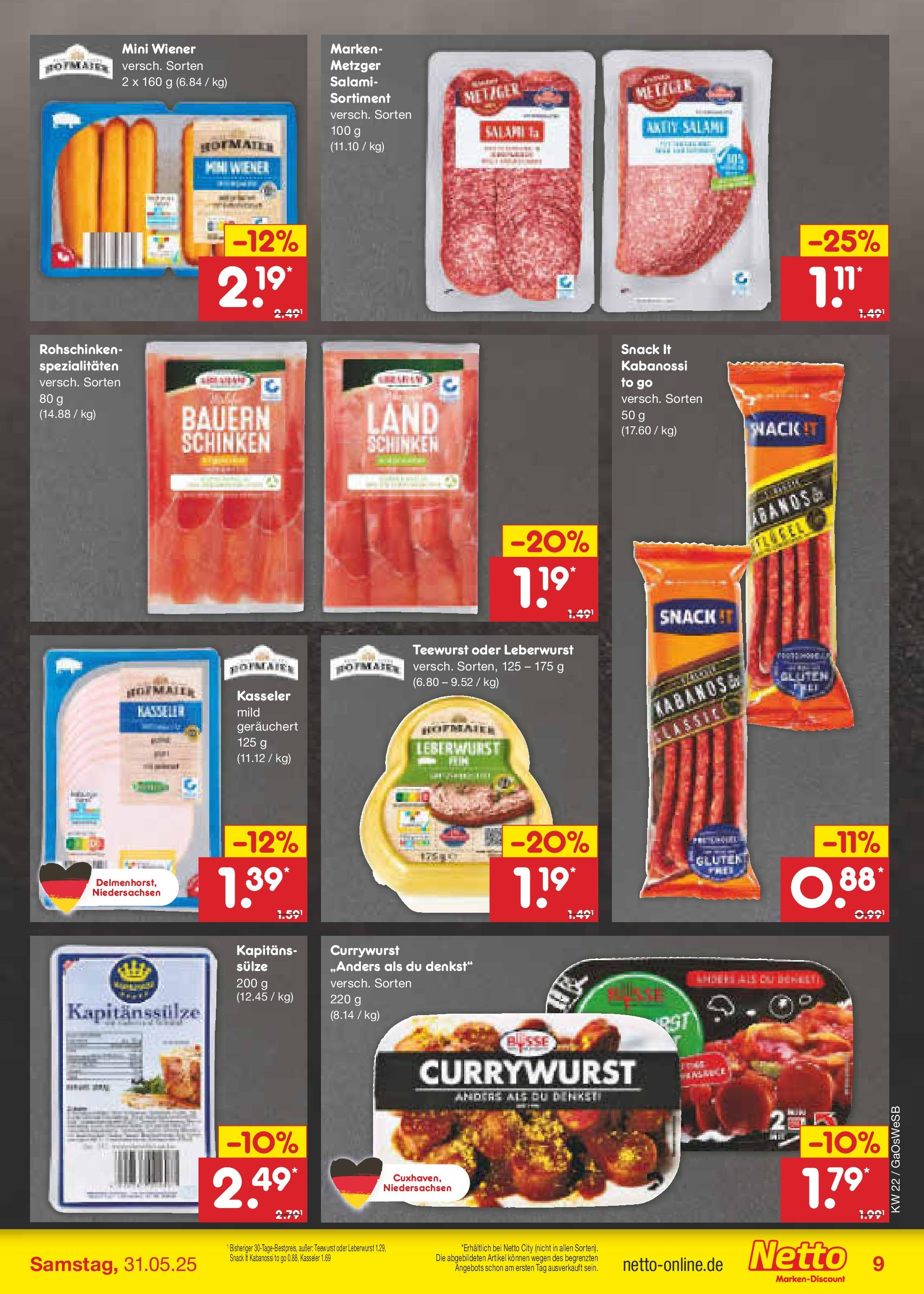 Netto Marken-Discount prospekt Moormerland	 (ab 26.05.2025) » Angebote | Seite: 11 | Produkte: Salami, Schinken