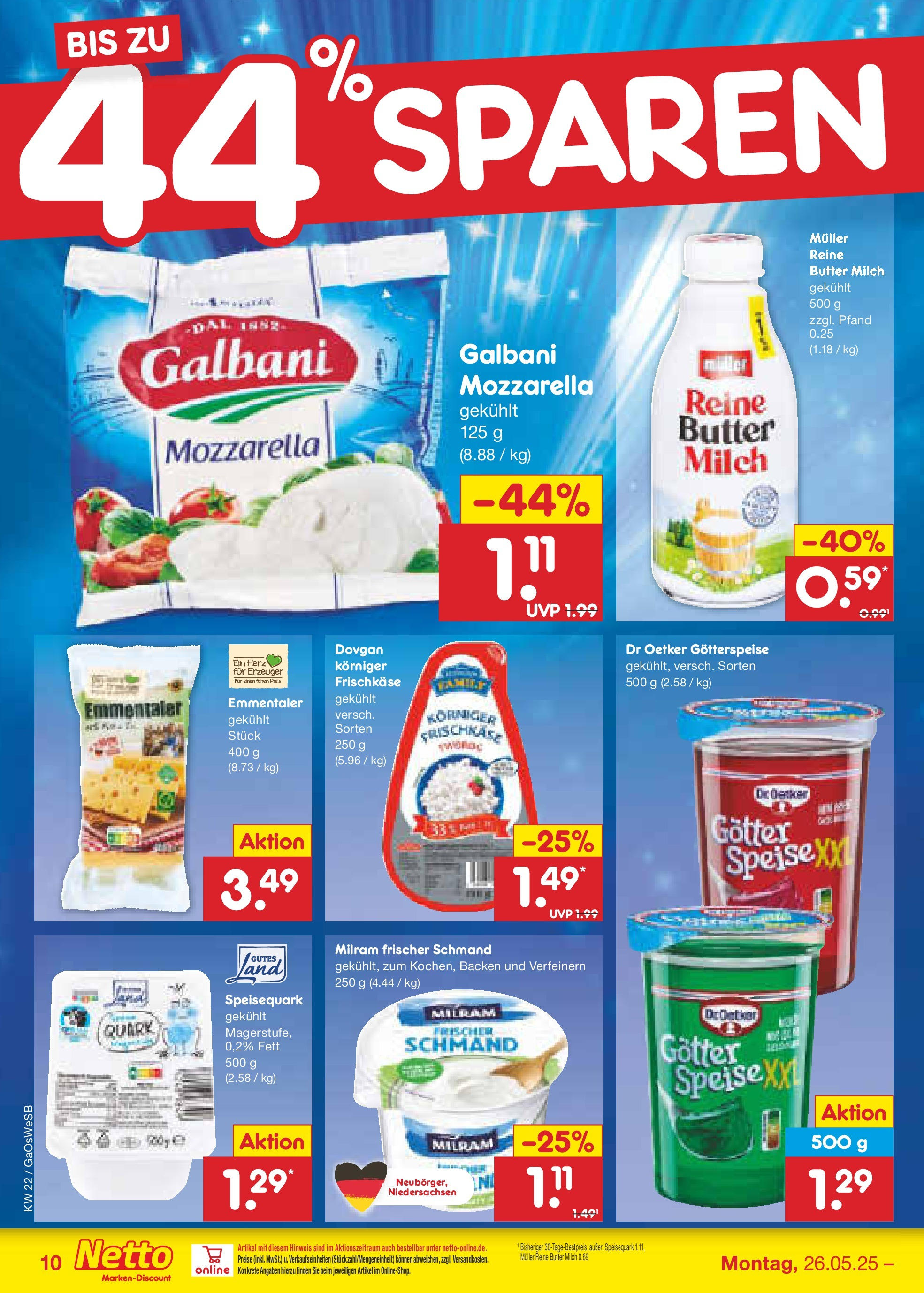 Netto Marken-Discount prospekt Moormerland	 (ab 26.05.2025) » Angebote | Seite: 14 | Produkte: Butter, Mozzarella, Milram, Speisequark