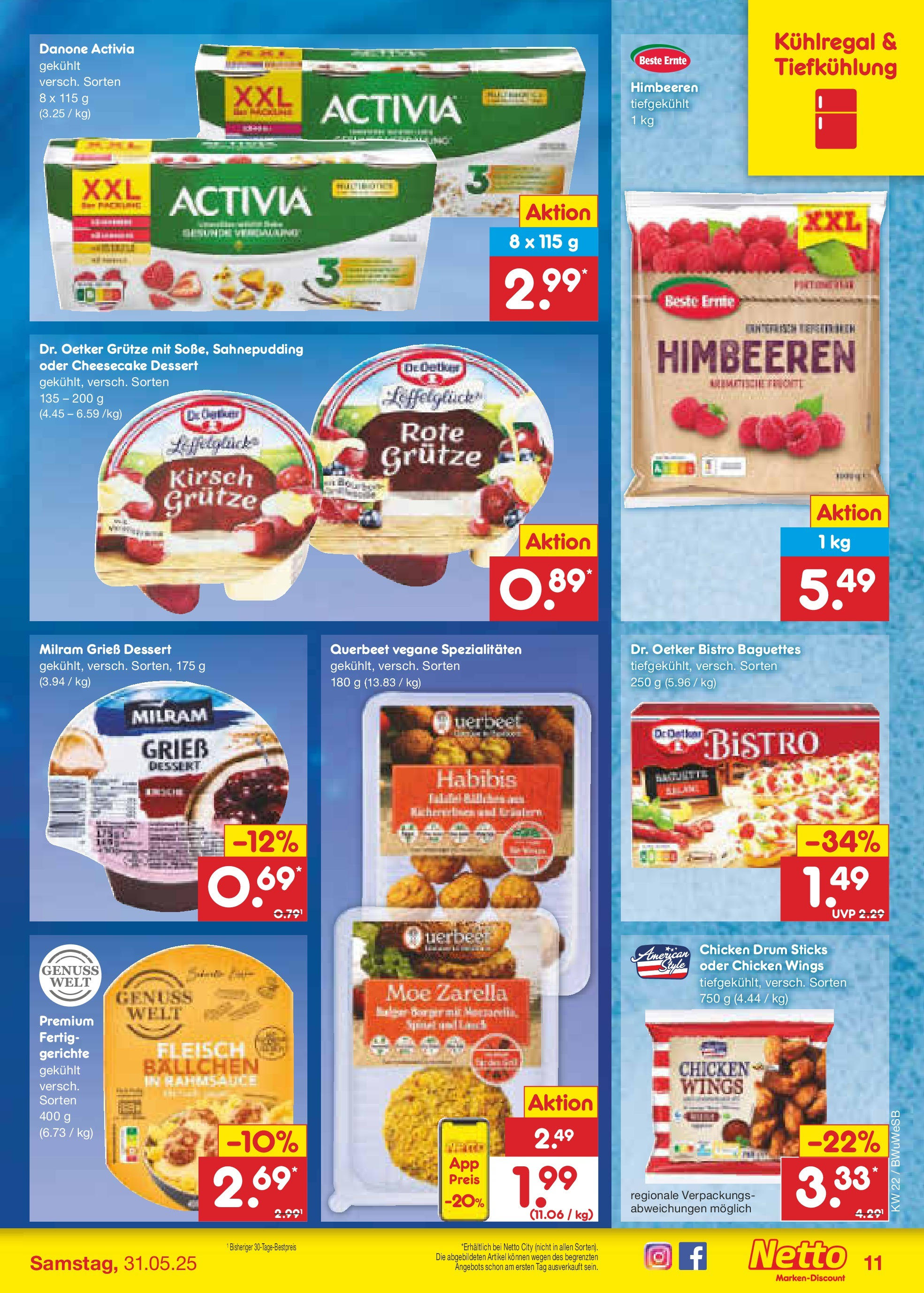 Netto Marken-Discount prospekt Stemwede-Dielingen (ab 26.05.2025) » Angebote | Seite: 15 | Produkte: Himbeeren, Activia, Baguette, Pizza
