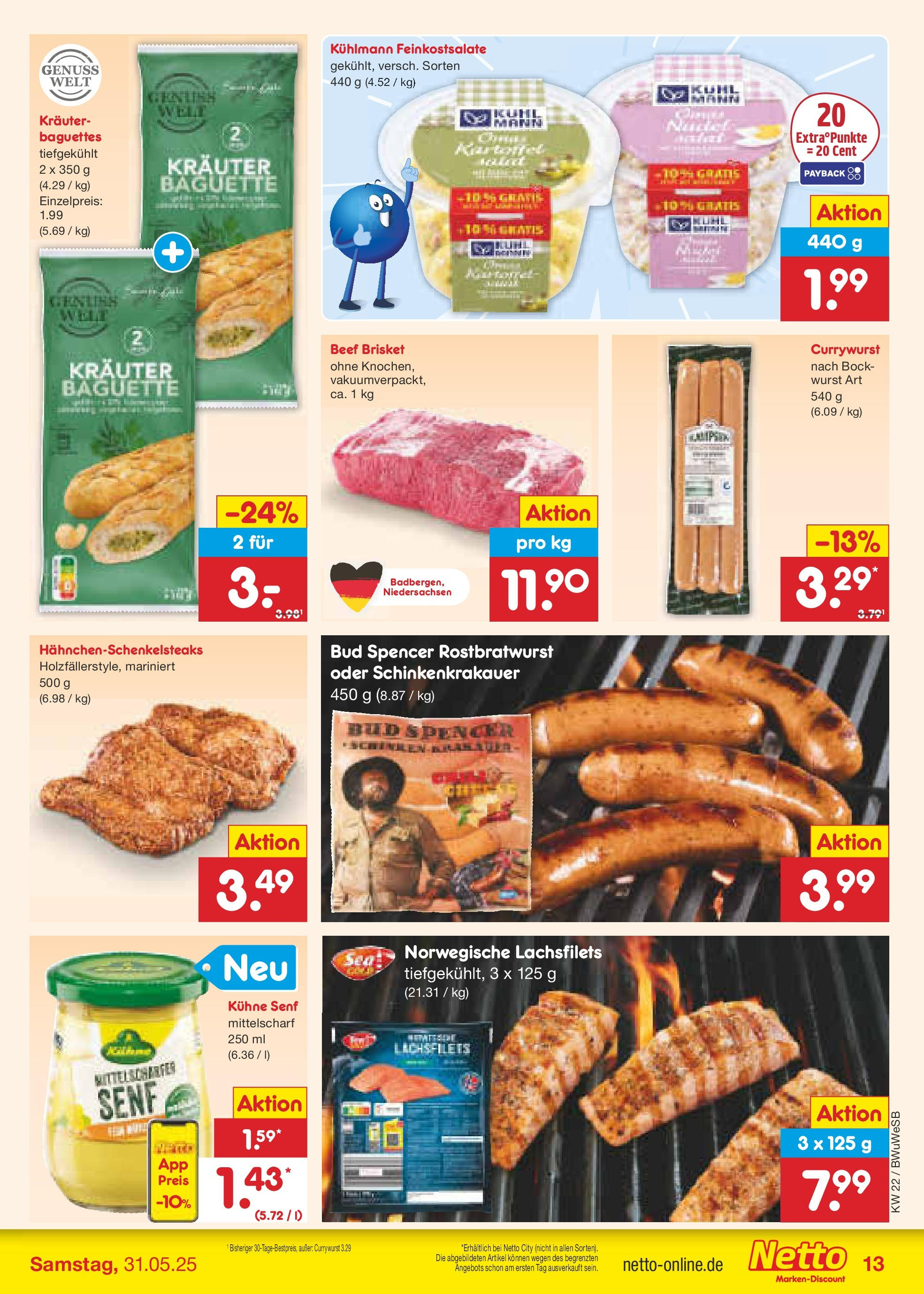 Netto Marken-Discount prospekt Stemwede-Dielingen (ab 26.05.2025) » Angebote | Seite: 17 | Produkte: Bockwurst, Baguette, Wurst, Steak