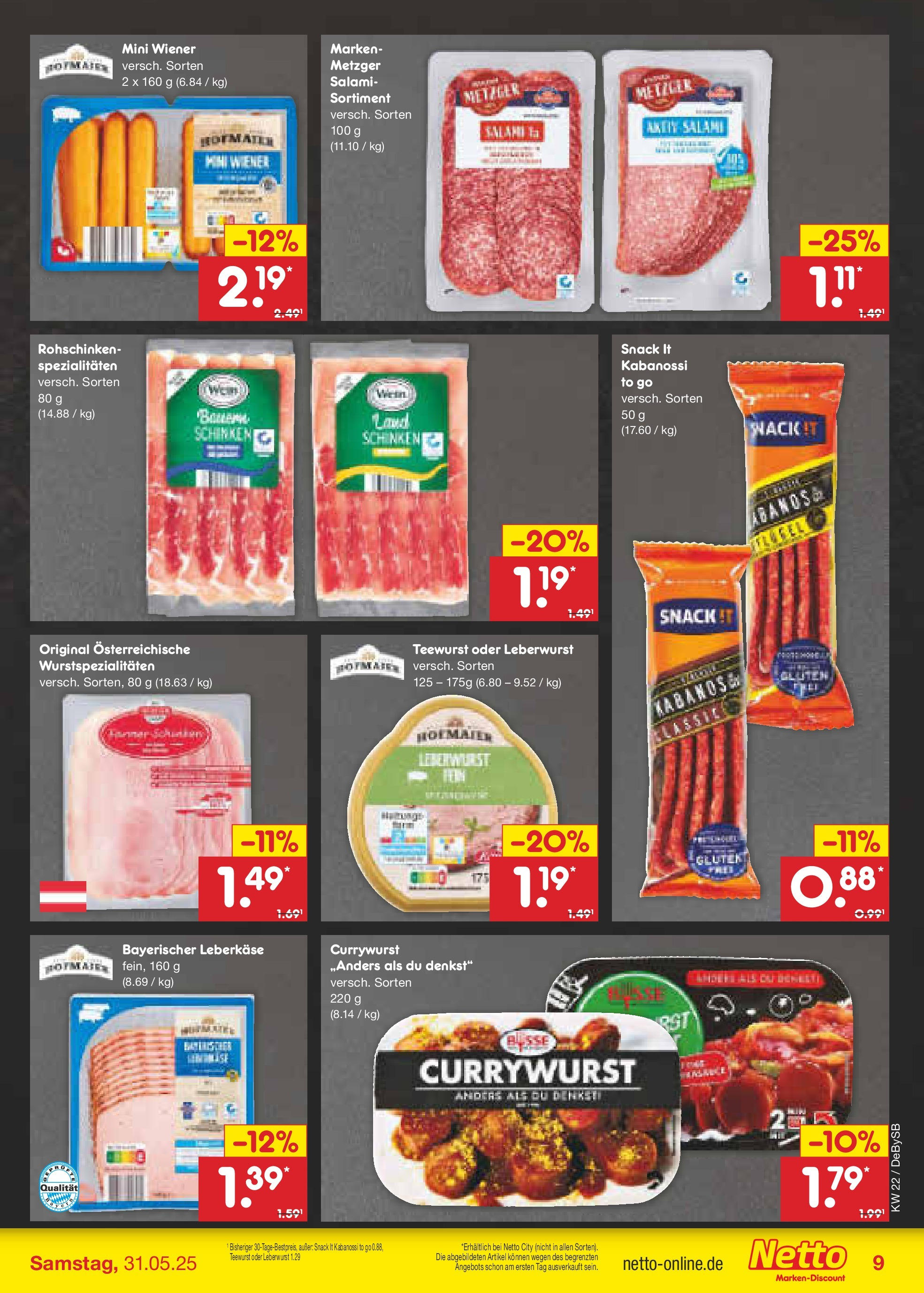 Netto Marken-Discount prospekt Thierhaupten (ab 26.05.2025) » Angebote | Seite: 11 | Produkte: Salami, Schinken, Wein, Leberkase