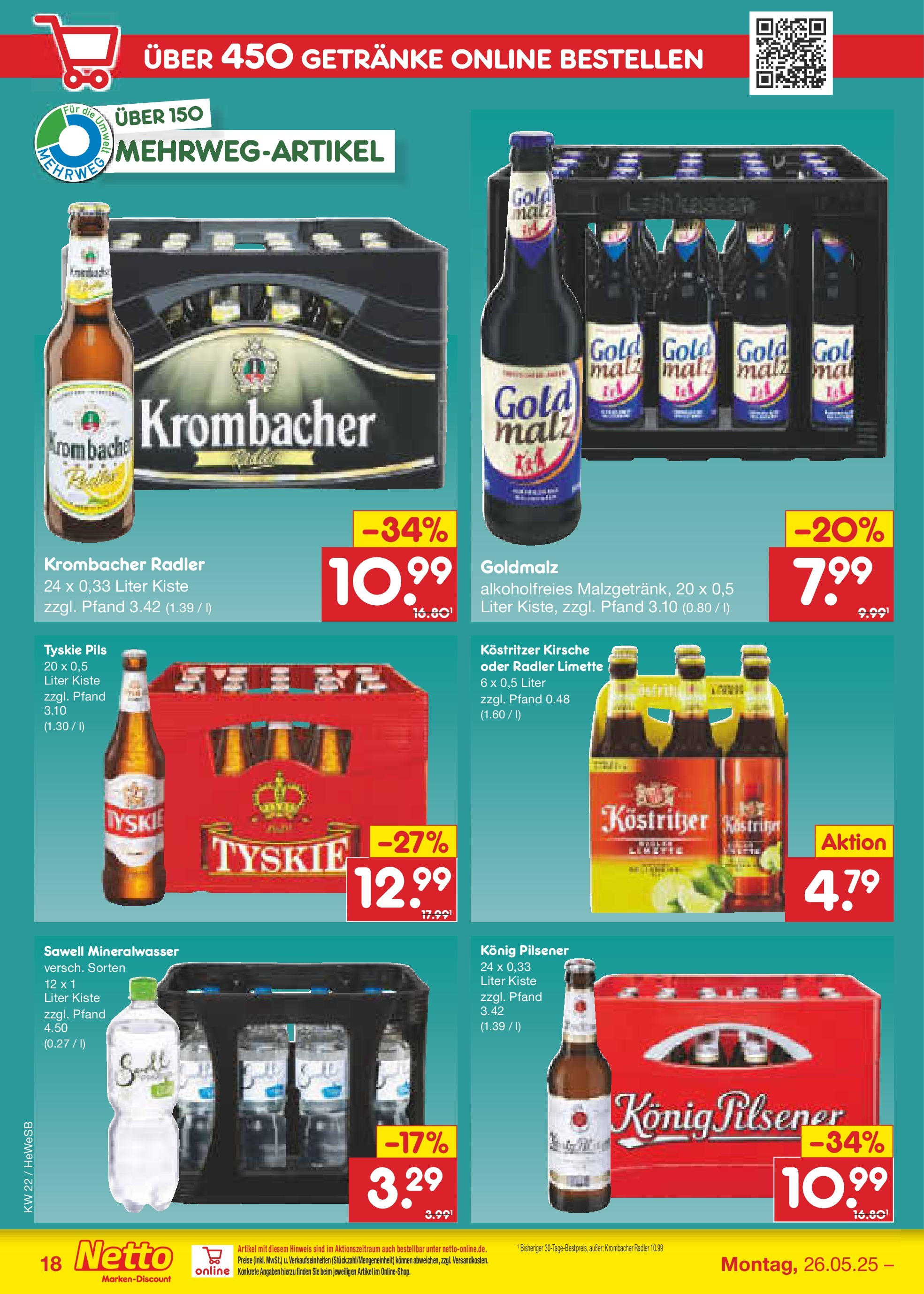 Netto Marken-Discount prospekt Brietlingen (ab 26.05.2025) » Angebote | Seite: 26 | Produkte: Kostritzer, Pils, Mineralwasser, Radler