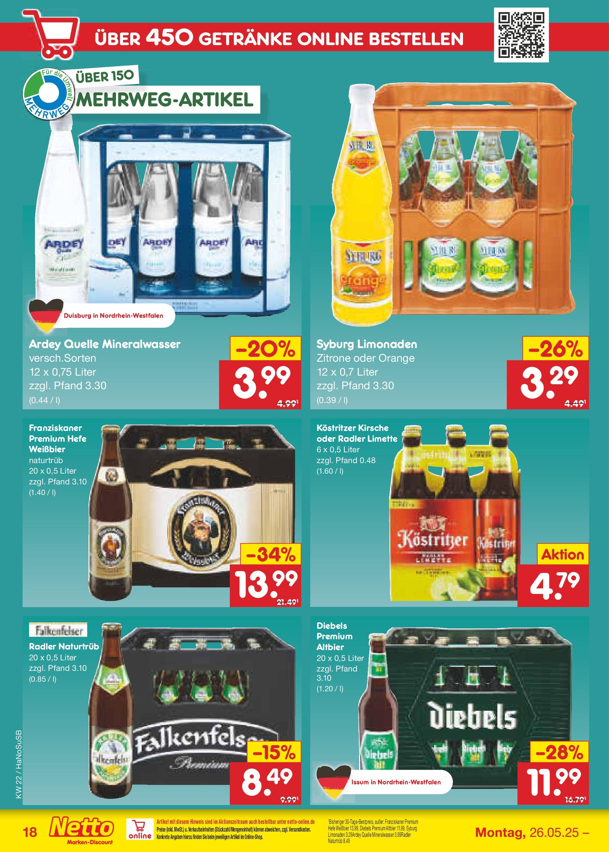 Netto Marken-Discount prospekt Schwerte-Geisecke (ab 26.05.2025) » Angebote | Seite: 26 | Produkte: Weißbier, Mineralwasser, Radler, Zitrone
