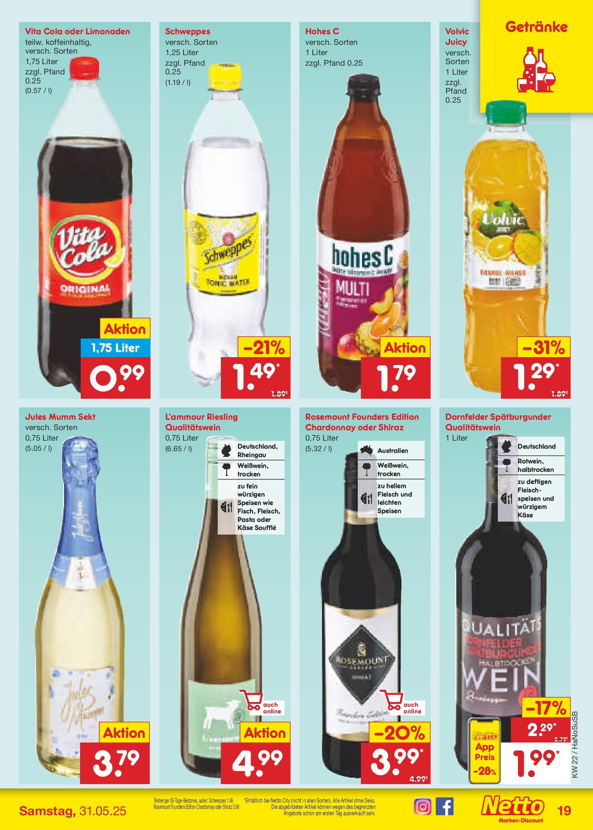 Netto Marken-Discount prospekt Schwerte-Geisecke (ab 26.05.2025) » Angebote | Seite: 27 | Produkte: Käse, Vita cola, Pasta, Wein