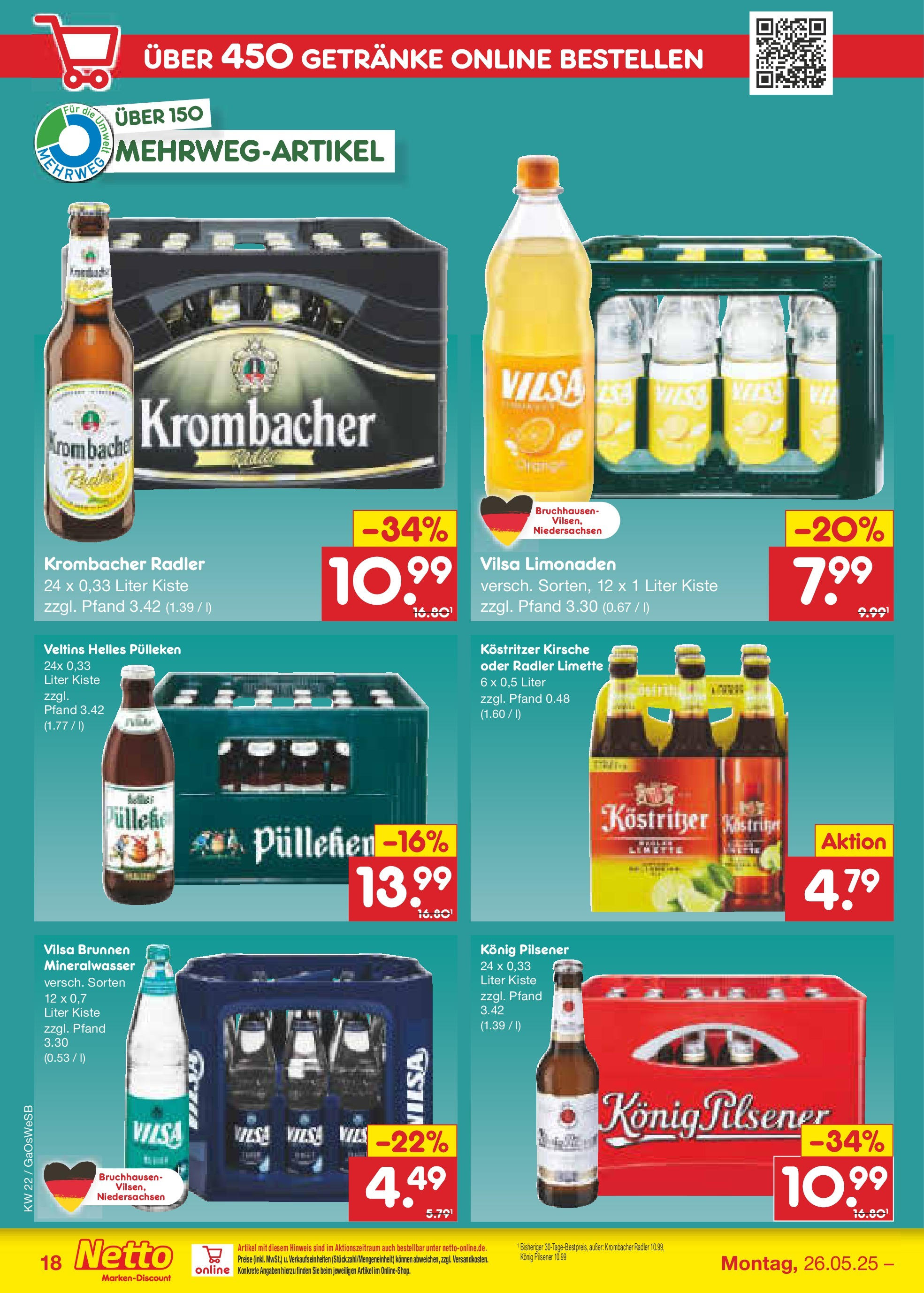 Netto Marken-Discount prospekt Moormerland	 (ab 26.05.2025) » Angebote | Seite: 26 | Produkte: Konig pilsener, Mineralwasser, Limette, Krombacher
