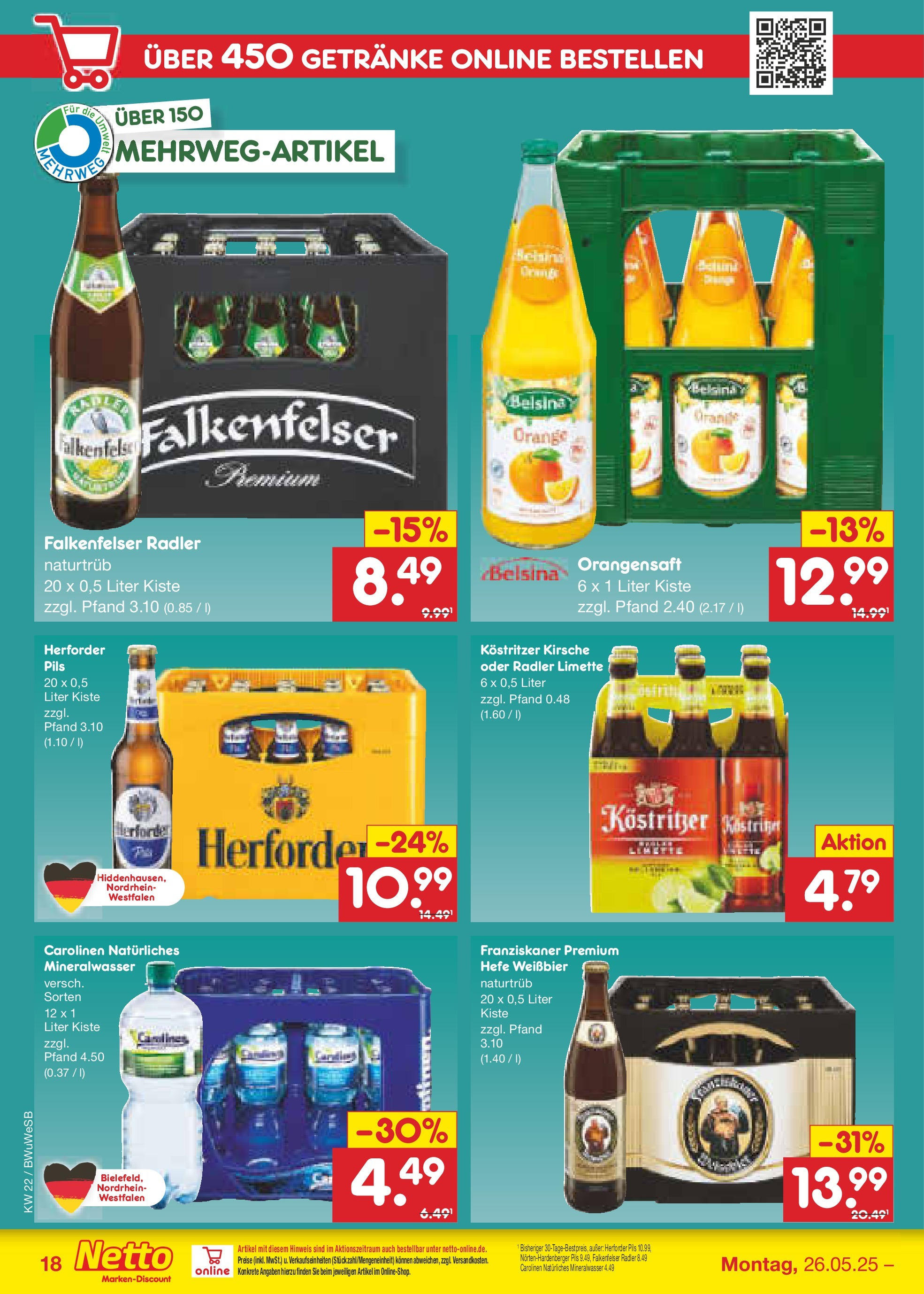 Netto Marken-Discount prospekt Stemwede-Dielingen (ab 26.05.2025) » Angebote | Seite: 26 | Produkte: Kostritzer, Weißbier, Mineralwasser, Hefe weissbier