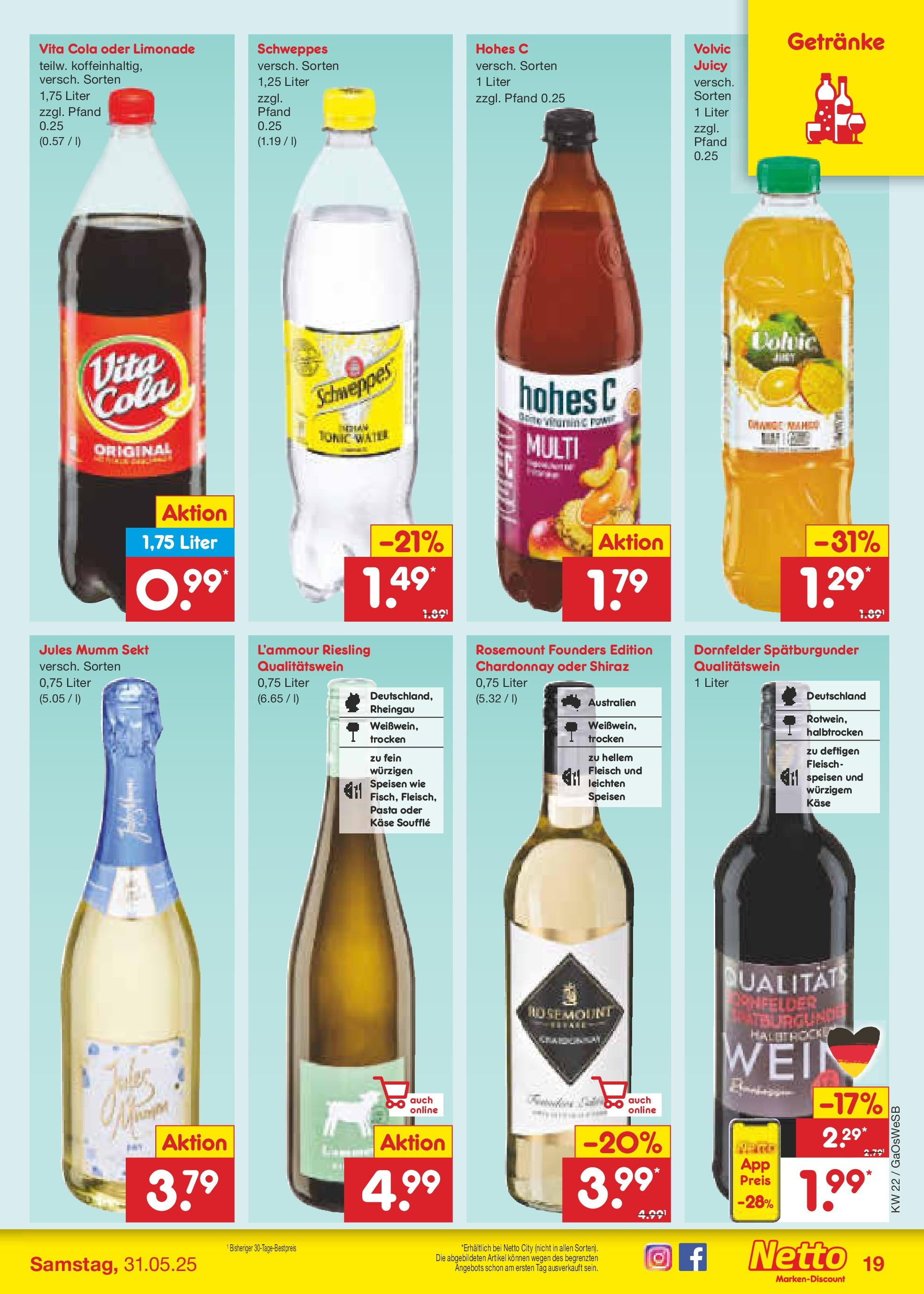Netto Marken-Discount prospekt Moormerland	 (ab 26.05.2025) » Angebote | Seite: 27 | Produkte: Käse, Jules mumm, Schweppes, Pasta
