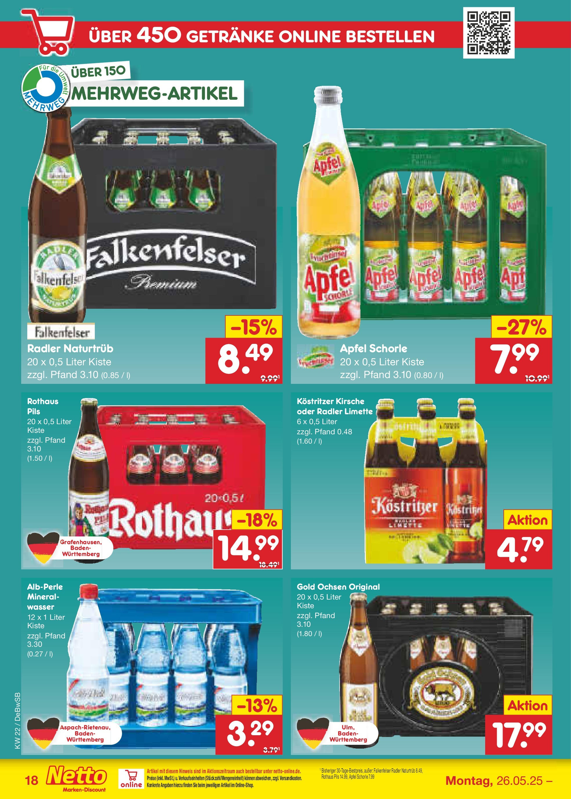 Netto Marken-Discount prospekt Waiblingen-Bittenfeld (ab 26.05.2025) » Angebote | Seite: 26 | Produkte: Mineralwasser, Radler, Wasser, Limette