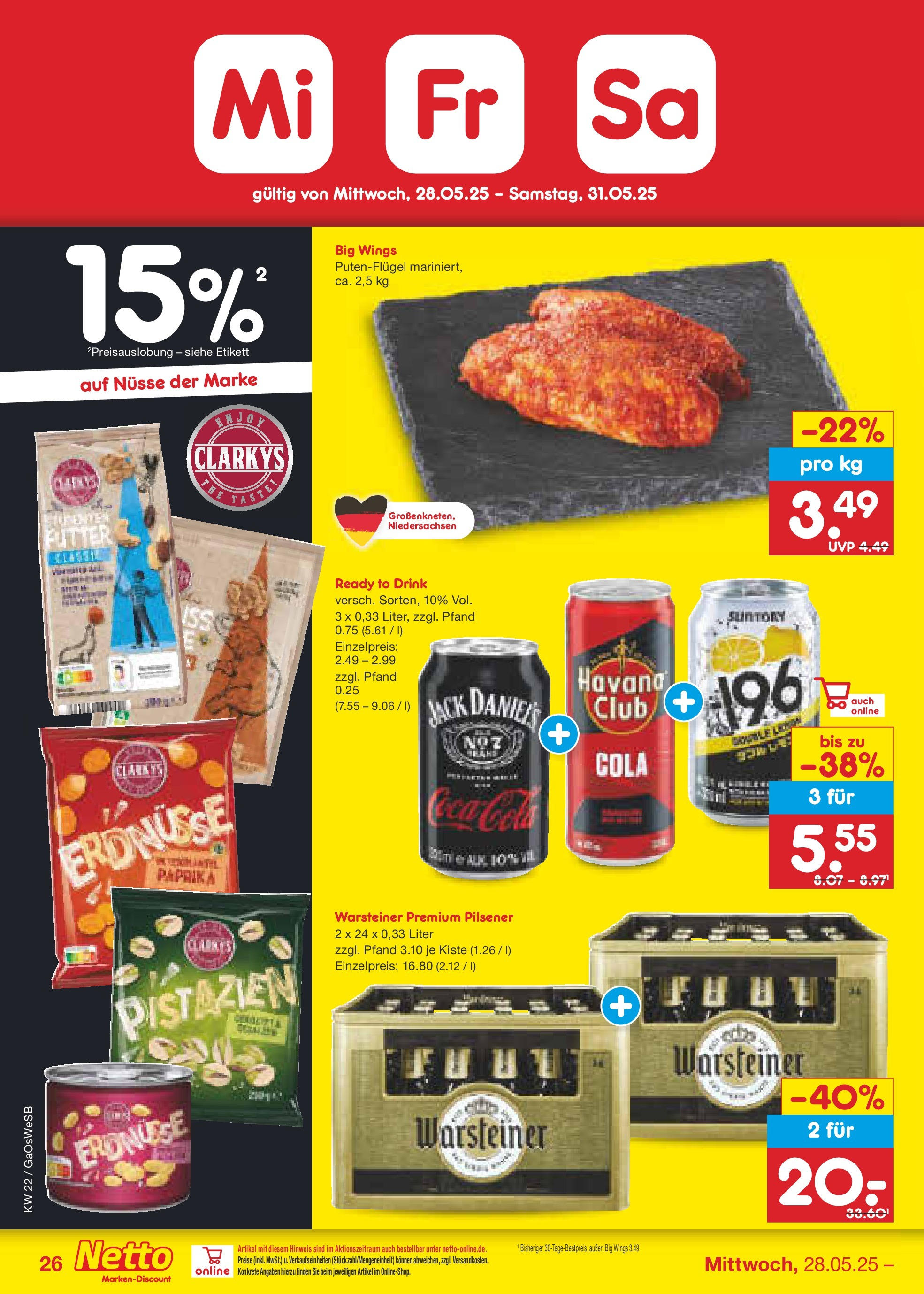 Netto Marken-Discount prospekt Moormerland	 (ab 26.05.2025) » Angebote | Seite: 44 | Produkte: Cola, Jack Daniel's, Paprika, Warsteiner