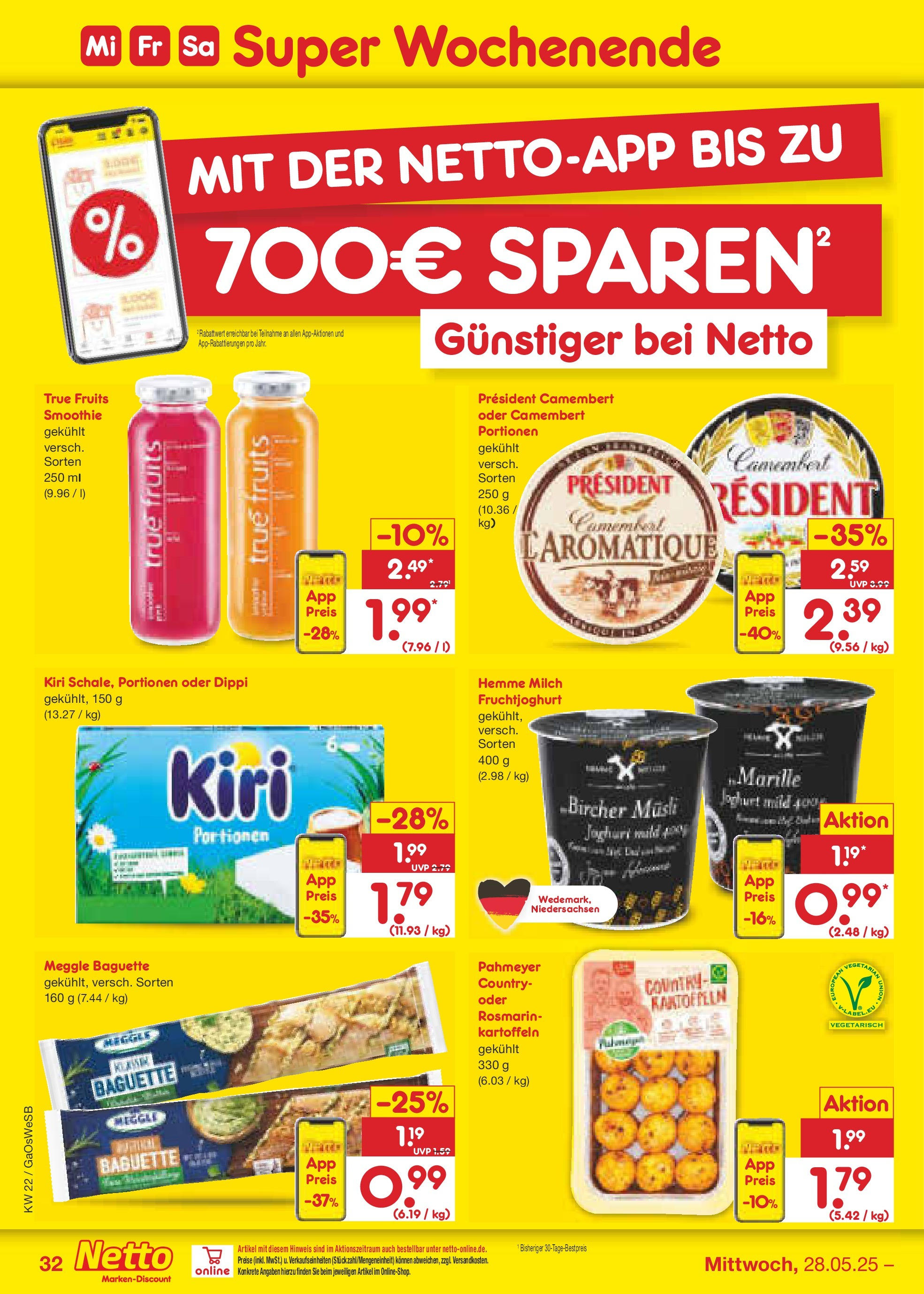 Netto Marken-Discount prospekt Moormerland	 (ab 26.05.2025) » Angebote | Seite: 52 | Produkte: Musli, Baguette, Fruchtjoghurt, Kartoffeln