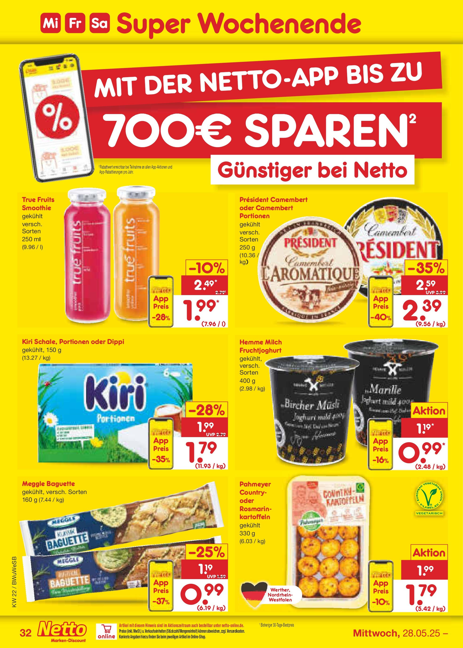 Netto Marken-Discount prospekt Stemwede-Dielingen (ab 26.05.2025) » Angebote | Seite: 52 | Produkte: Musli, Milch, Baguette, Kartoffeln