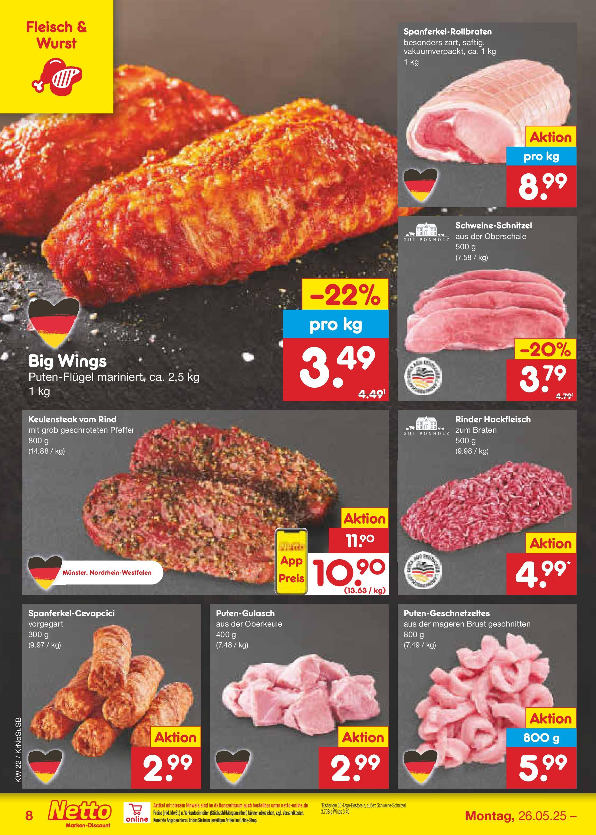 Netto Marken-Discount prospekt Jüchen (ab 26.05.2025) » Angebote | Seite: 10 | Produkte: Pfeffer, Wurst, Steak, Fleisch