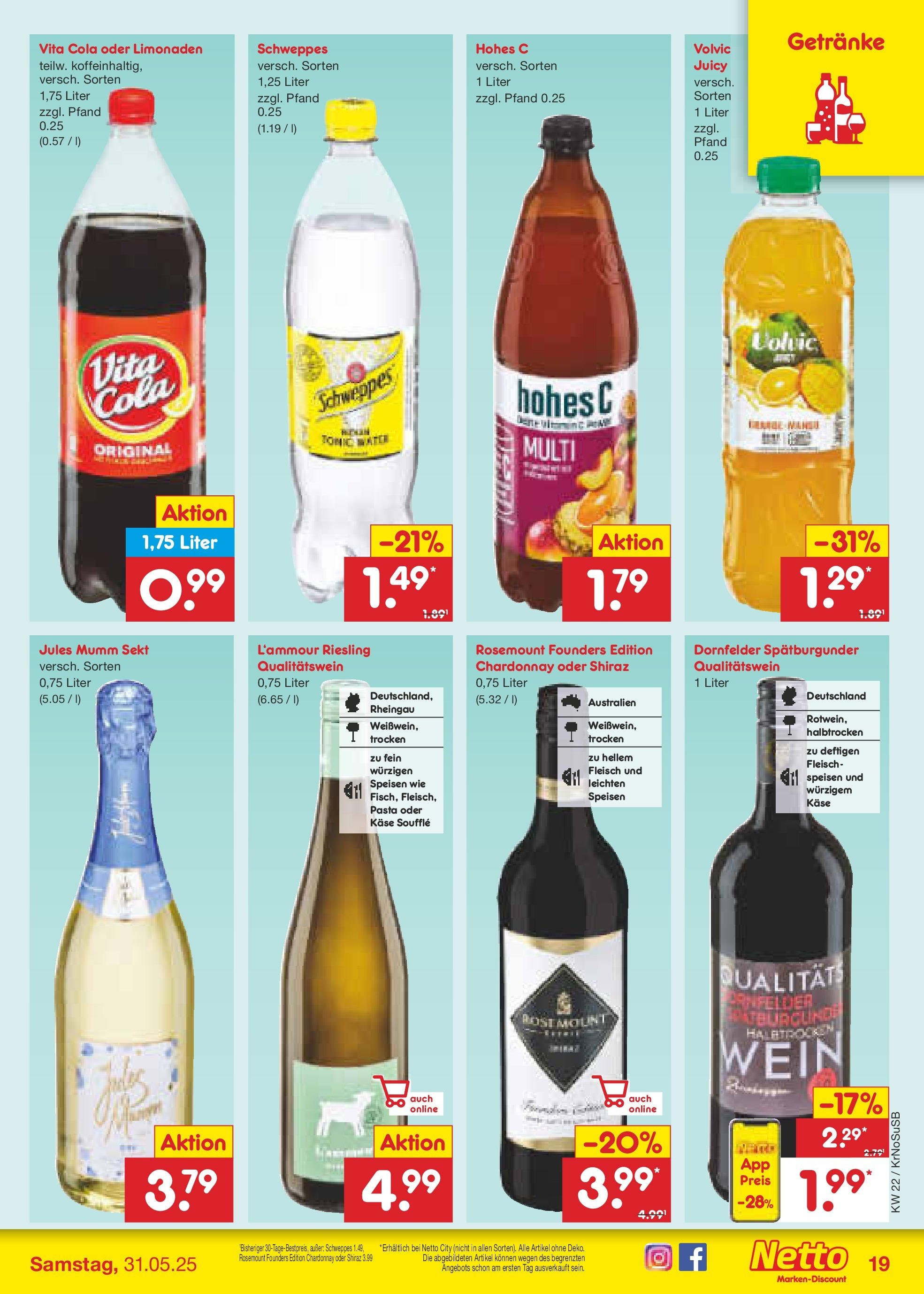 Netto Marken-Discount prospekt Jüchen (ab 26.05.2025) » Angebote | Seite: 27 | Produkte: Käse, Schweppes, Vita cola, Volvic