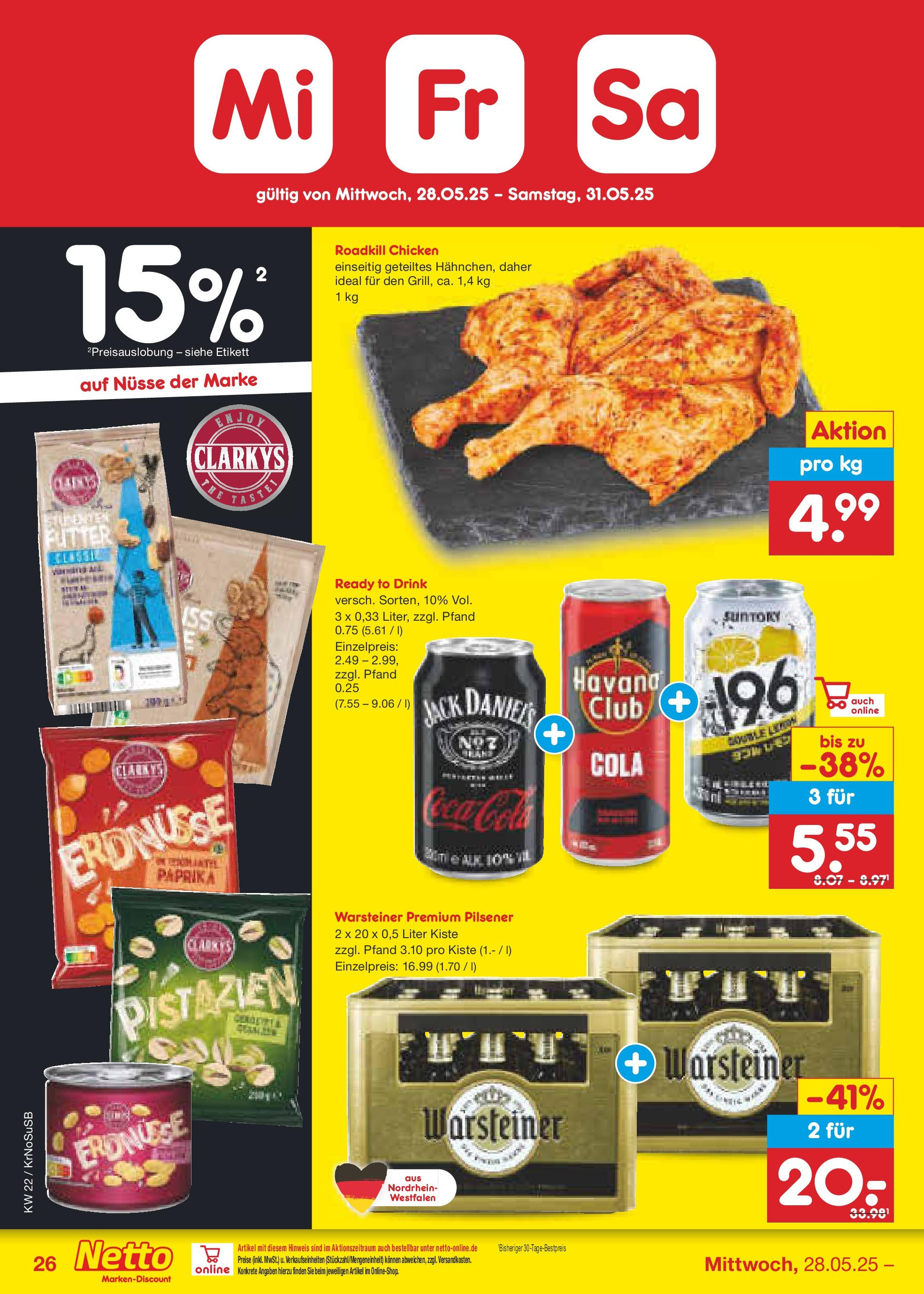 Netto Marken-Discount prospekt Jüchen (ab 26.05.2025) » Angebote | Seite: 44 | Produkte: Erdnüsse, Coca cola, Cola, Jack Daniel's