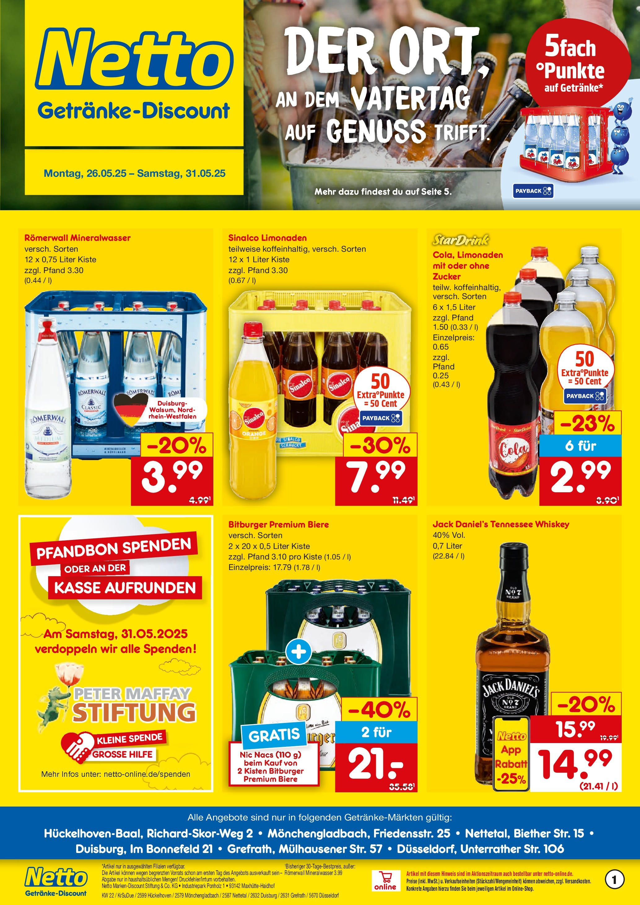 Netto Marken-Discount prospekt Mönchengladbach	 (ab 26.05.2025) » Angebote | Seite: 1 | Produkte: Sinalco, Bitburger, Zucker, Whiskey