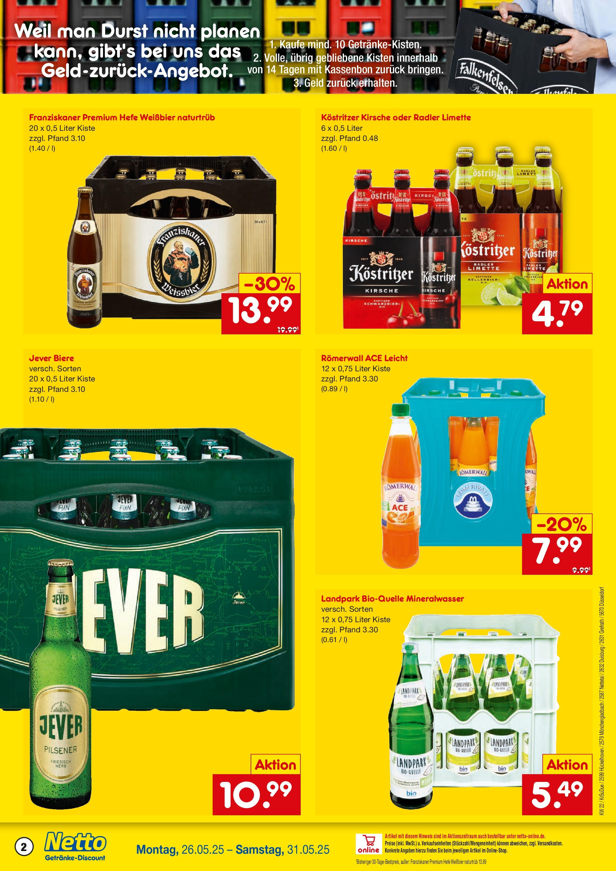 Netto Marken-Discount prospekt Mönchengladbach	 (ab 26.05.2025) » Angebote | Seite: 2 | Produkte: Franziskaner, Mineralwasser, Radler, Jever