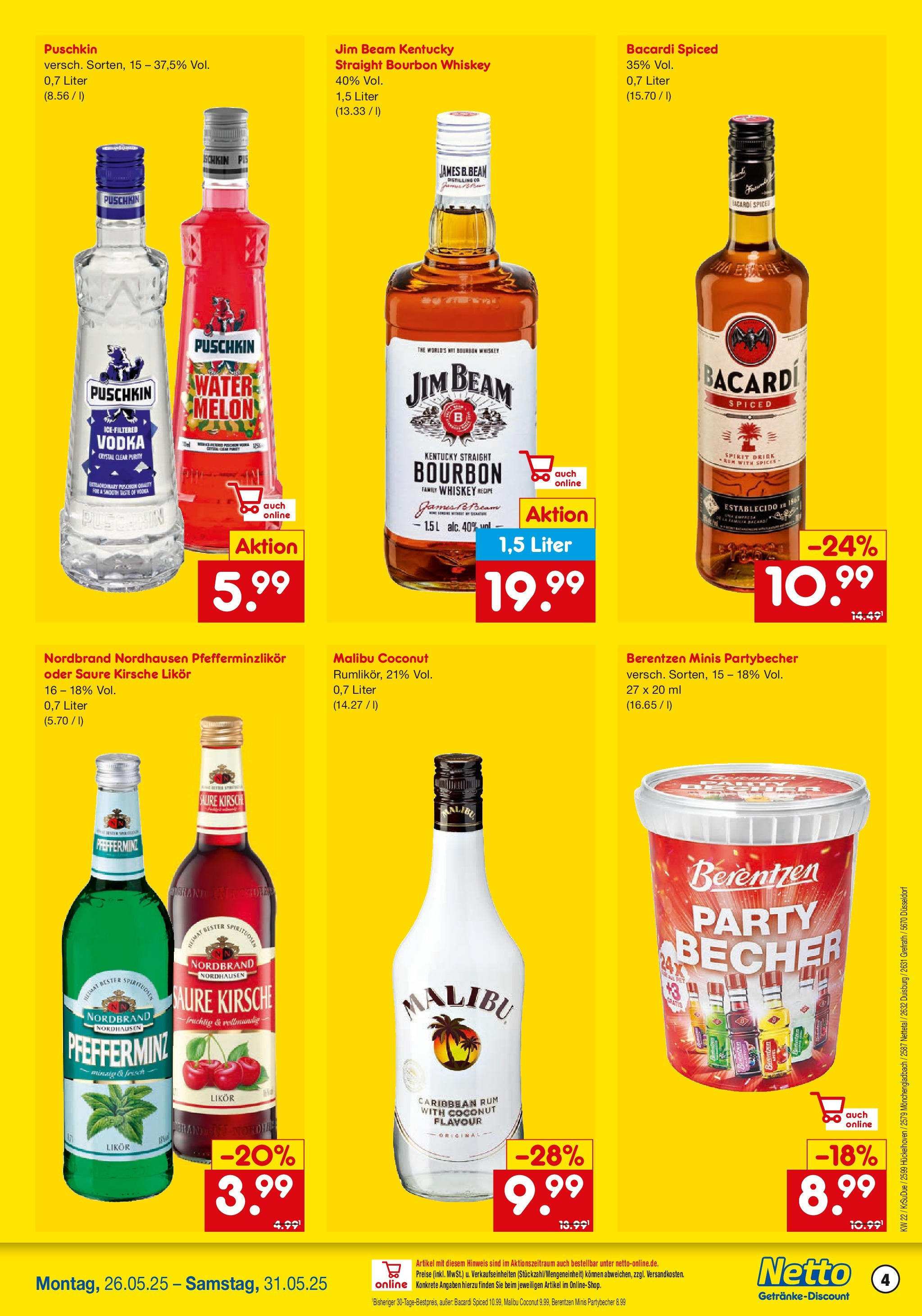 Netto Marken-Discount prospekt Mönchengladbach	 (ab 26.05.2025) » Angebote | Seite: 4 | Produkte: Likör, Rum, Whiskey, Berentzen