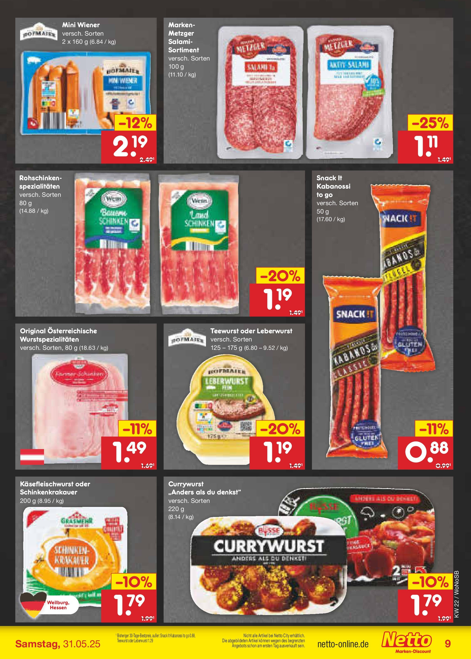 Netto Marken-Discount prospekt Lahnau (ab 26.05.2025) » Angebote | Seite: 11 | Produkte: Salami, Schinken, Wein