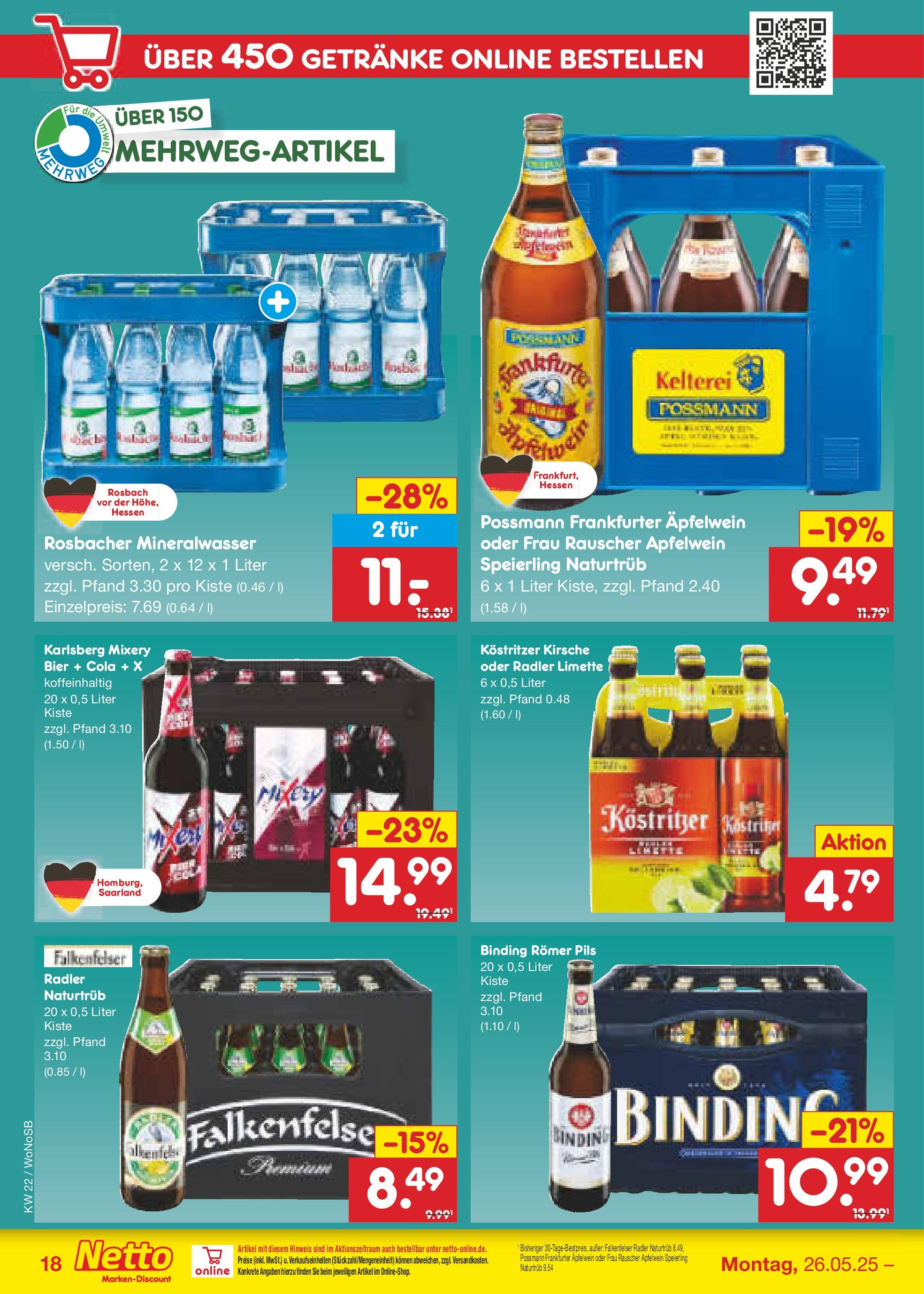 Netto Marken-Discount prospekt Lahnau (ab 26.05.2025) » Angebote | Seite: 26 | Produkte: Bier, Äpfel, Limette, Mixery