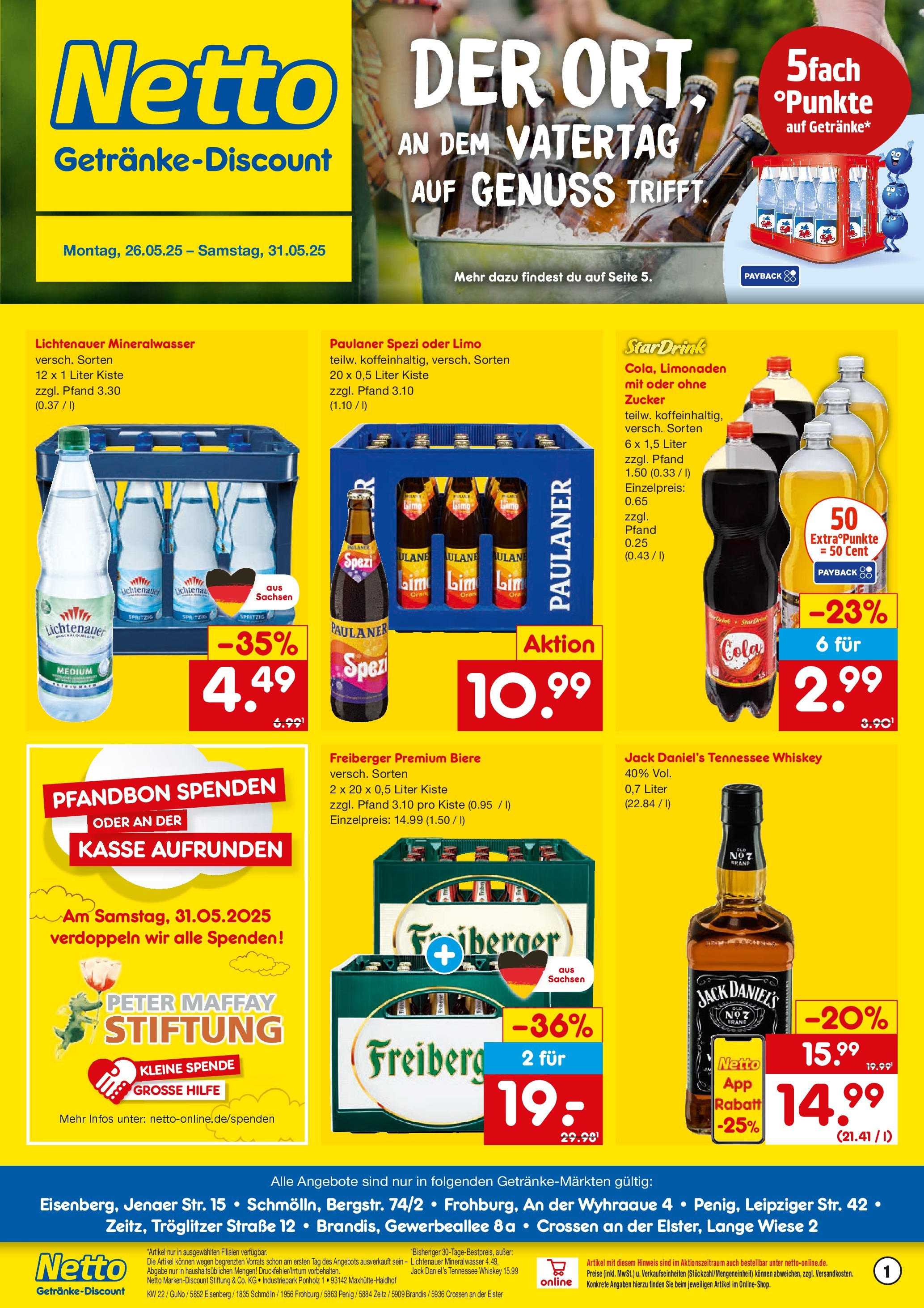 Netto Marken-Discount prospekt Zeitz	 (ab 26.05.2025) » Angebote | Seite: 1 | Produkte: Cola, Mineralwasser, Whiskey, Paulaner
