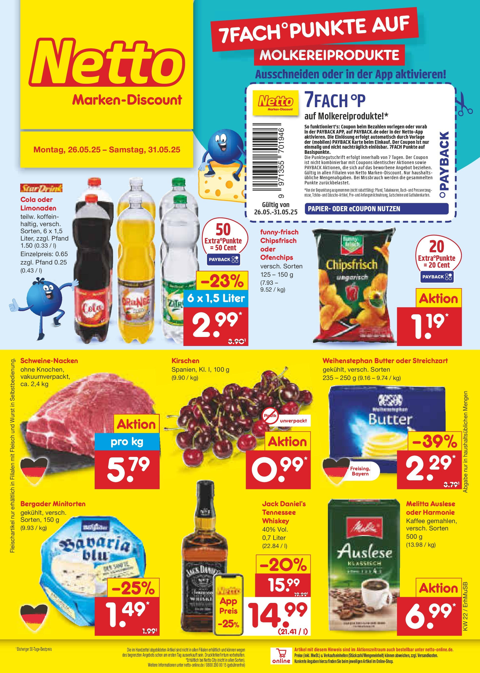 Netto Marken-Discount prospekt München	 (ab 26.05.2025) » Angebote | Seite: 1 | Produkte: Cola, Kirschen, Wurst, Whiskey