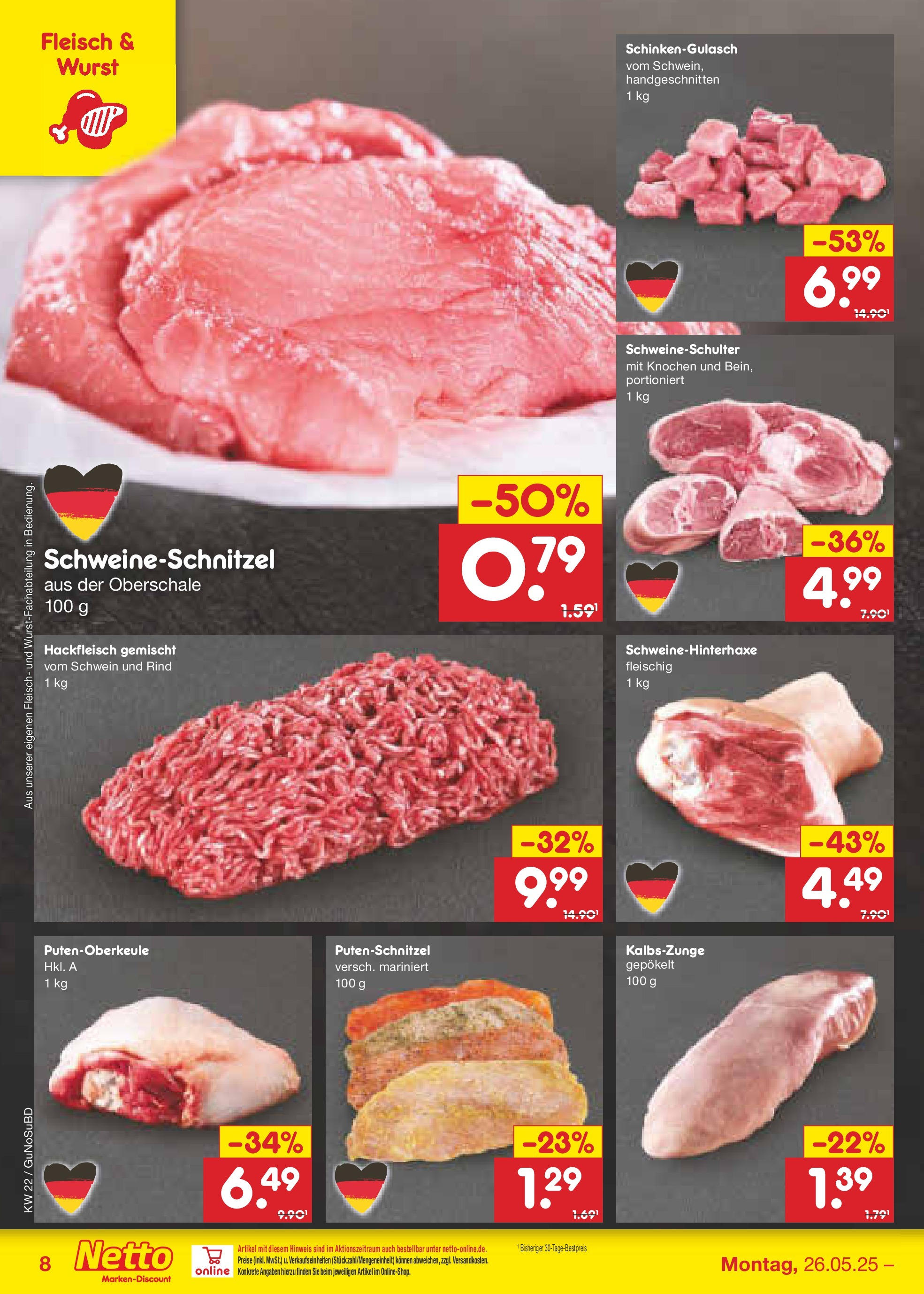 Netto Marken-Discount prospekt Glauchau (ab 26.05.2025) » Angebote | Seite: 10 | Produkte: Putenschnitzel, Wurst, Fleisch, Hackfleisch Netto Marken-Discount prospekt Glauchau (ab 26.05.2025) » Angebote | Seite: 10 | Produkte: Putenschnitzel, Wurst, Fleisch, Hackfleisch