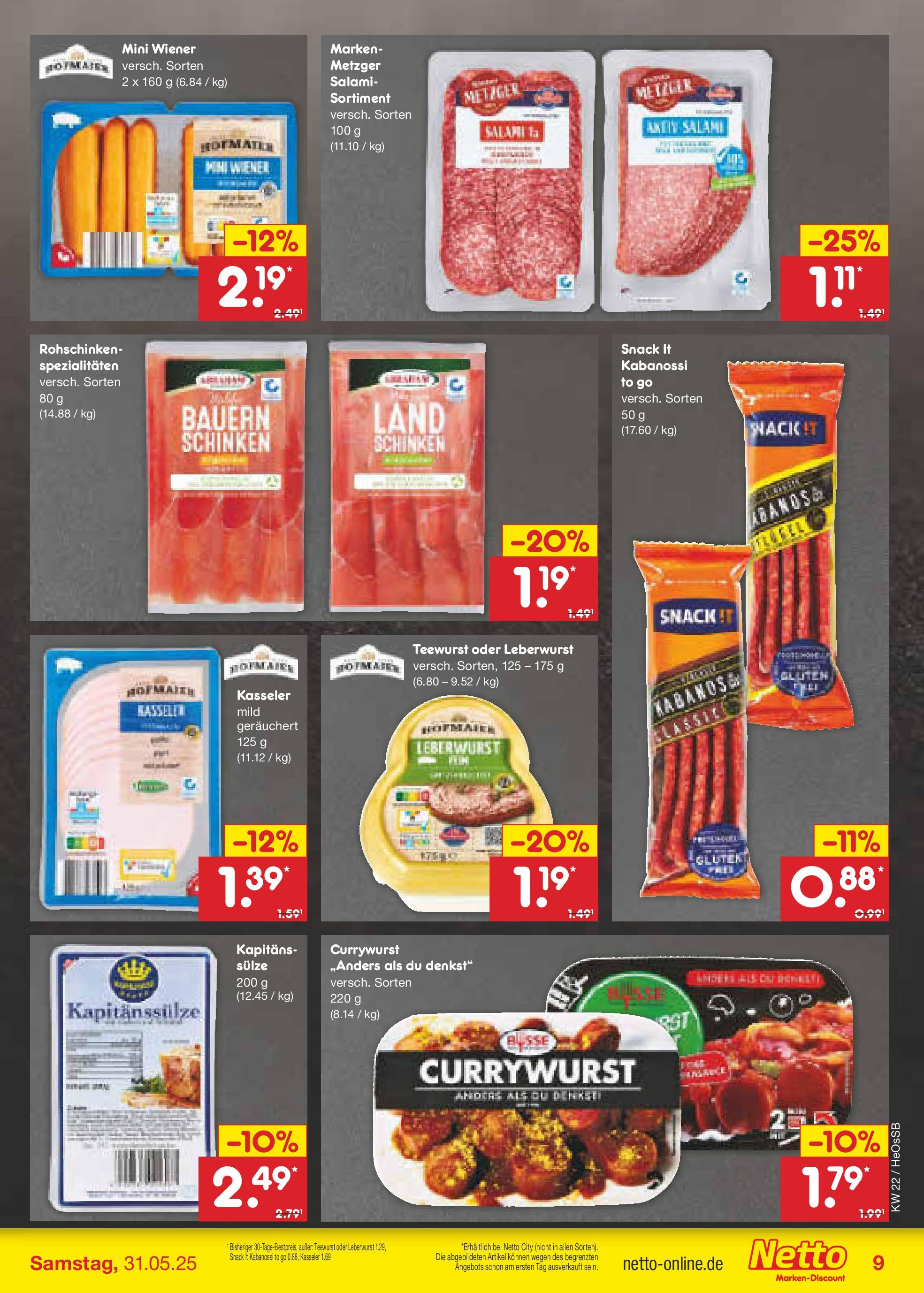 Netto Marken-Discount prospekt Kröpelin (ab 26.05.2025) » Angebote | Seite: 11 | Produkte: Salami, Schinken