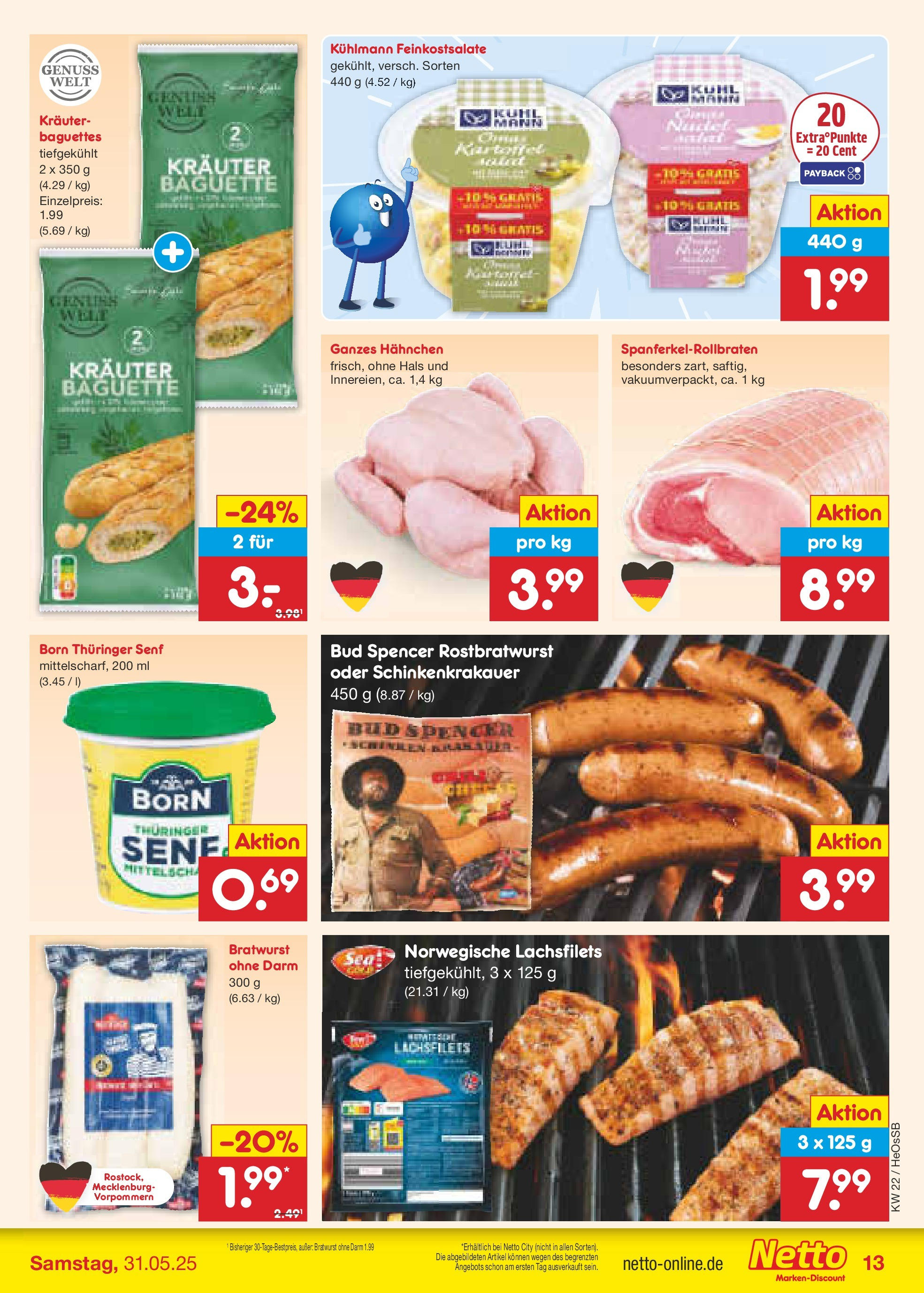Netto Marken-Discount prospekt Kröpelin (ab 26.05.2025) » Angebote | Seite: 17 | Produkte: Hahnchen, Bratwurst, Baguette