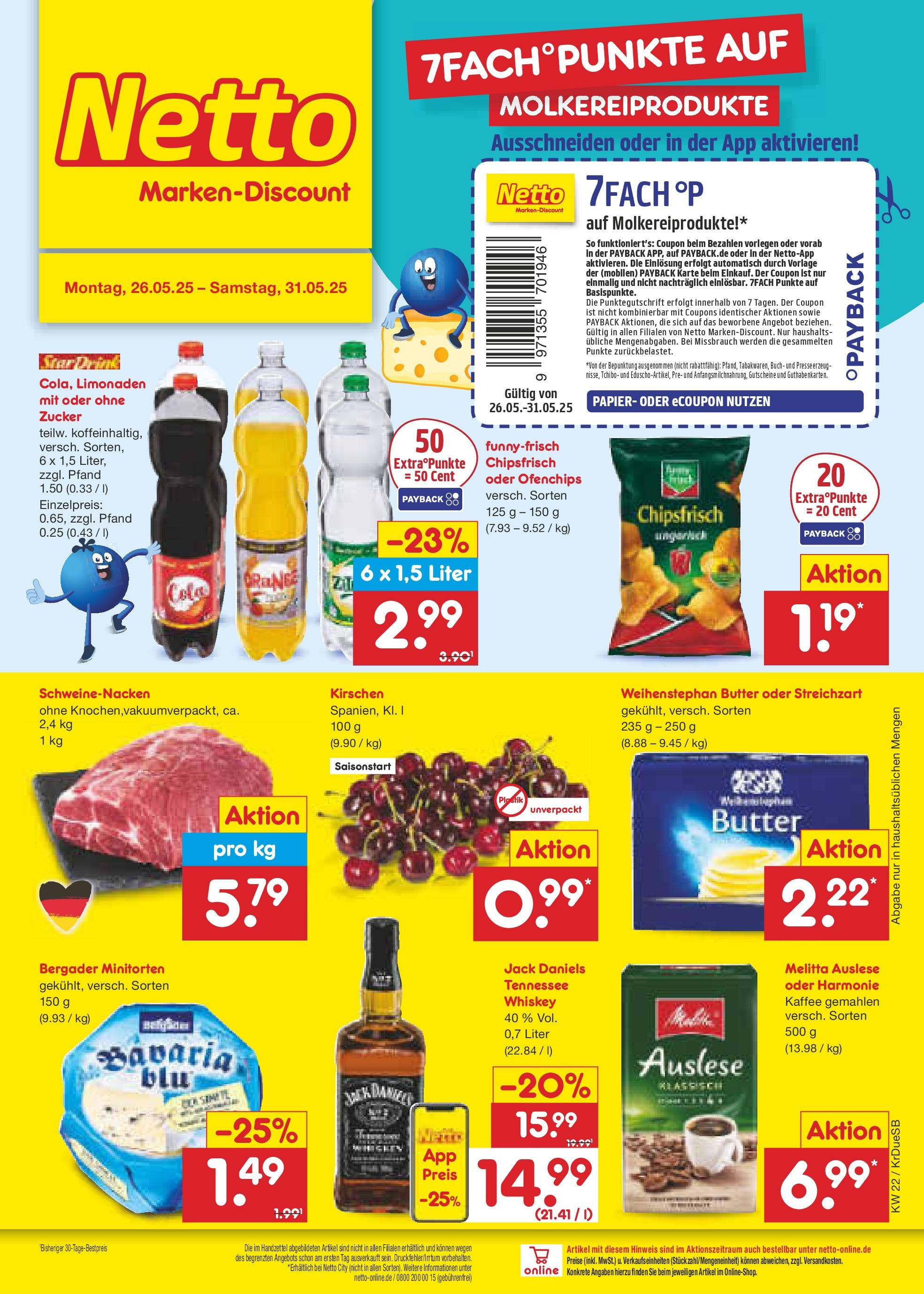 Netto Marken-Discount prospekt Düsseldorf-Rath (ab 26.05.2025) » Angebote | Seite: 1 | Produkte: Melitta, Kaffee, Chips, Whiskey