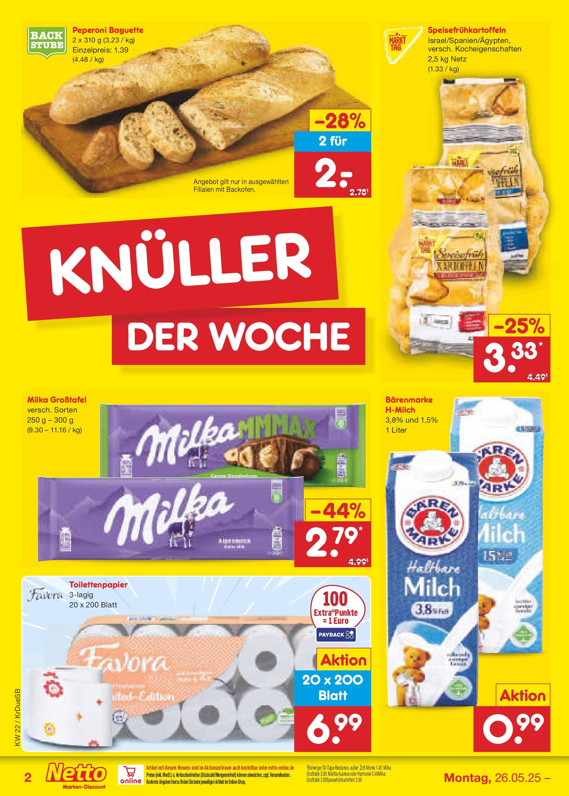 Netto Marken-Discount prospekt Düsseldorf-Rath (ab 26.05.2025) » Angebote | Seite: 2 | Produkte: Melitta, Baguette, Milka, Toilettenpapier