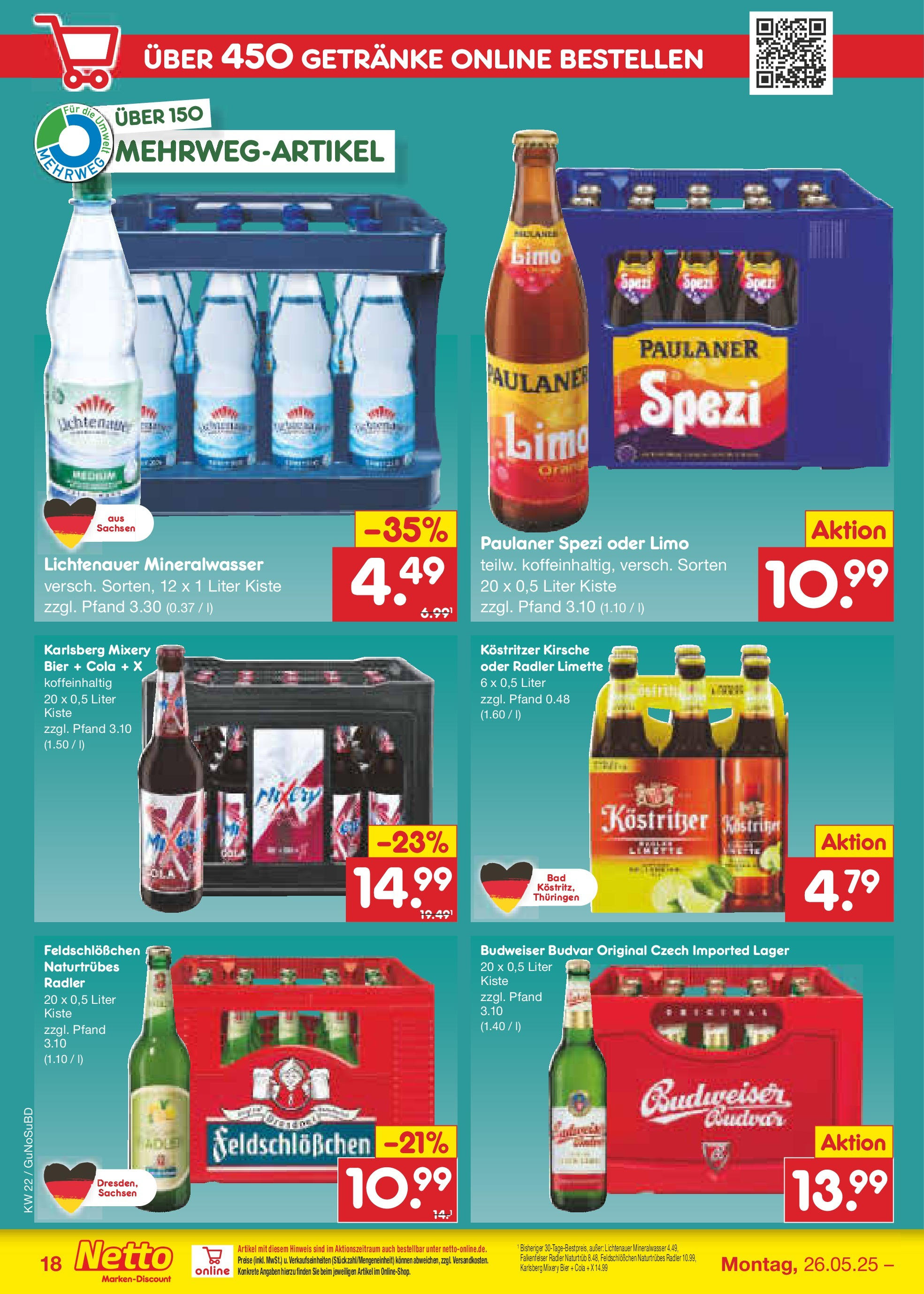 Netto Marken-Discount prospekt Glauchau (ab 26.05.2025) » Angebote | Seite: 26 | Produkte: Kostritzer, Bier, Limette, Budweiser Netto Marken-Discount prospekt Glauchau (ab 26.05.2025) » Angebote | Seite: 26 | Produkte: Kostritzer, Bier, Limette, Budweiser