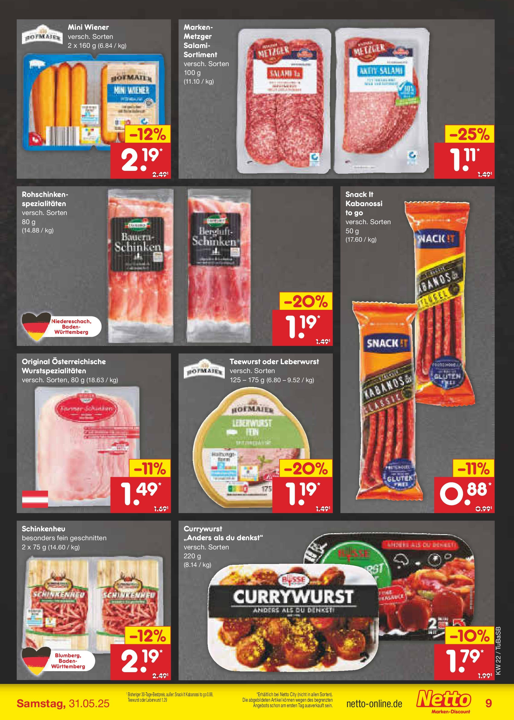 Netto Marken-Discount prospekt Lahr-Langenwinkel (ab 26.05.2025) » Angebote | Seite: 11 | Produkte: Salami, Schinken