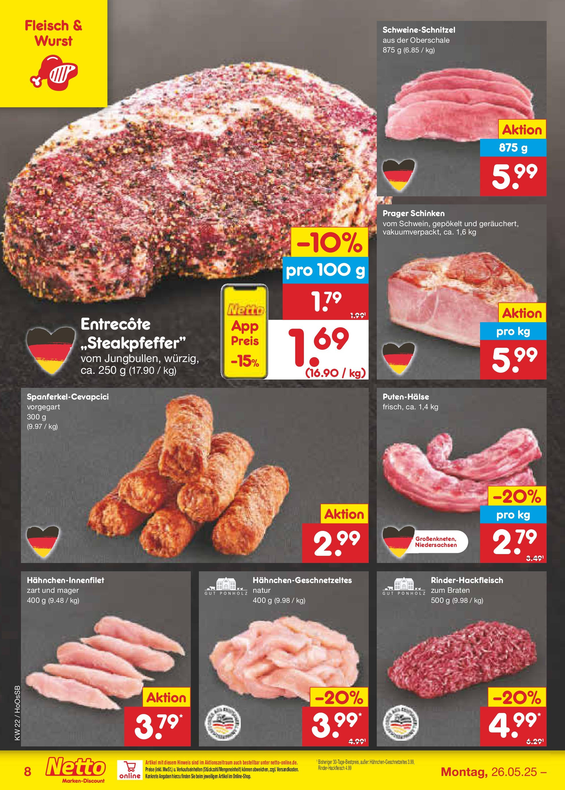 Netto Marken-Discount prospekt Braunschweig-Lamme (ab 26.05.2025) » Angebote | Seite: 14 | Produkte: Entrecote, Wurst, Schinken, Fleisch