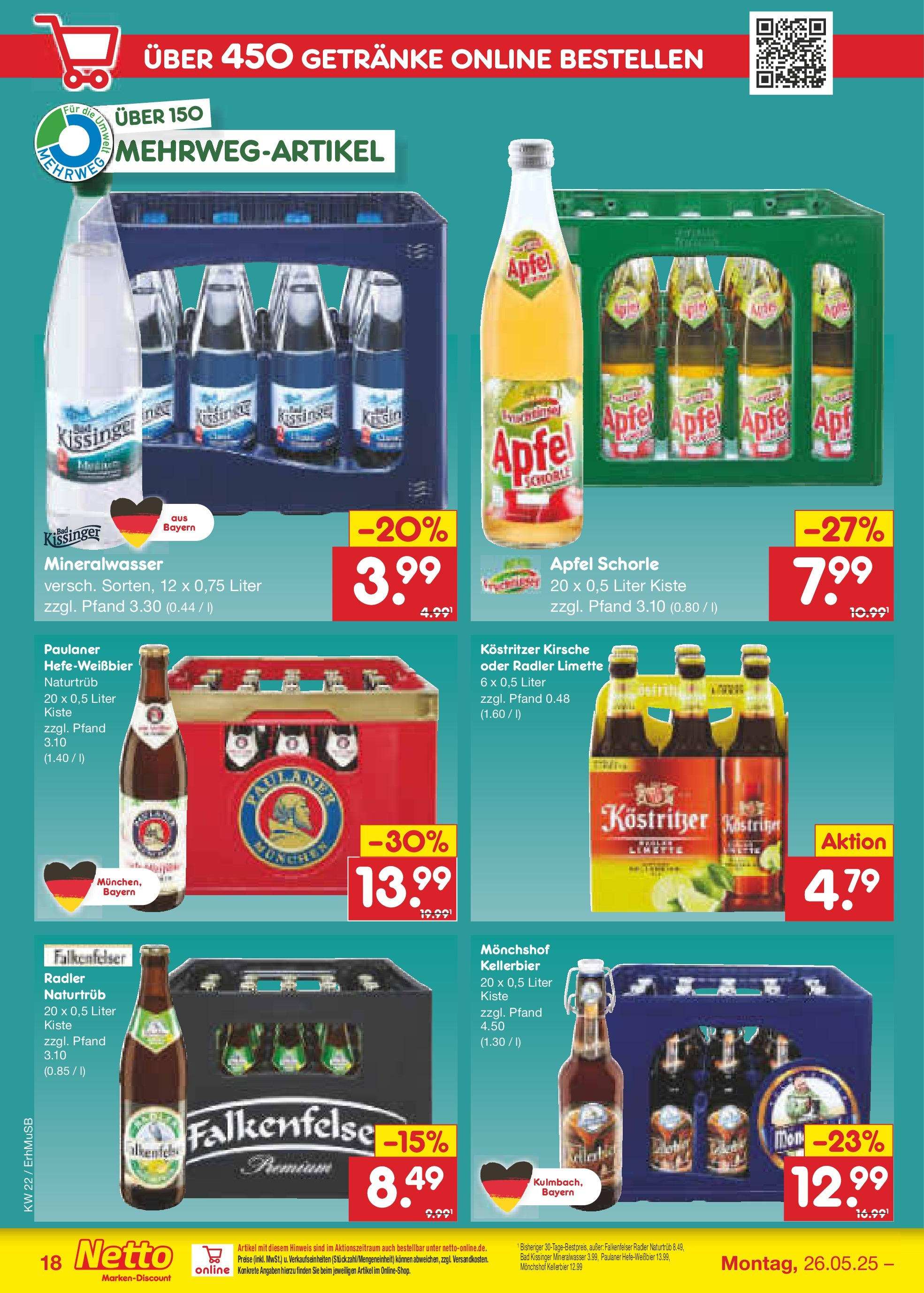 Netto Marken-Discount prospekt München	 (ab 26.05.2025) » Angebote | Seite: 26 | Produkte: Monchshof, Kostritzer, Radler, Limette